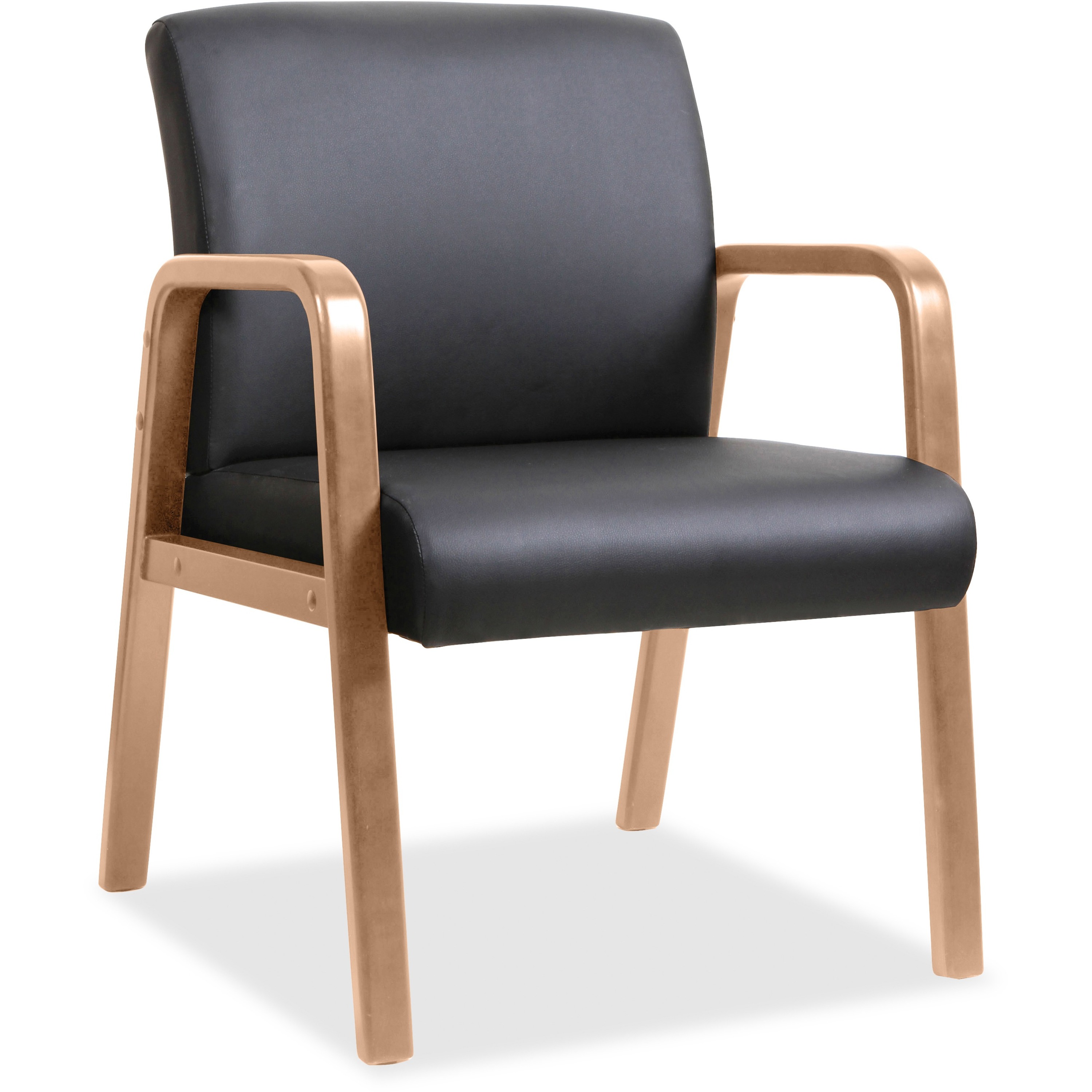 Lorell Upholstered Guest Chair - Black Bonded Leather Seat - Black Bonded Leather Back - Walnut Solid Wood Frame - Four-legged Base - Armrest - 1 Each Lorell Upholstered Guest Chair - Black Bonded Leather Seat - Black Bonded Leather Back - Walnut Solid Wood Frame - Four-legged Base - Armrest - 1 Each