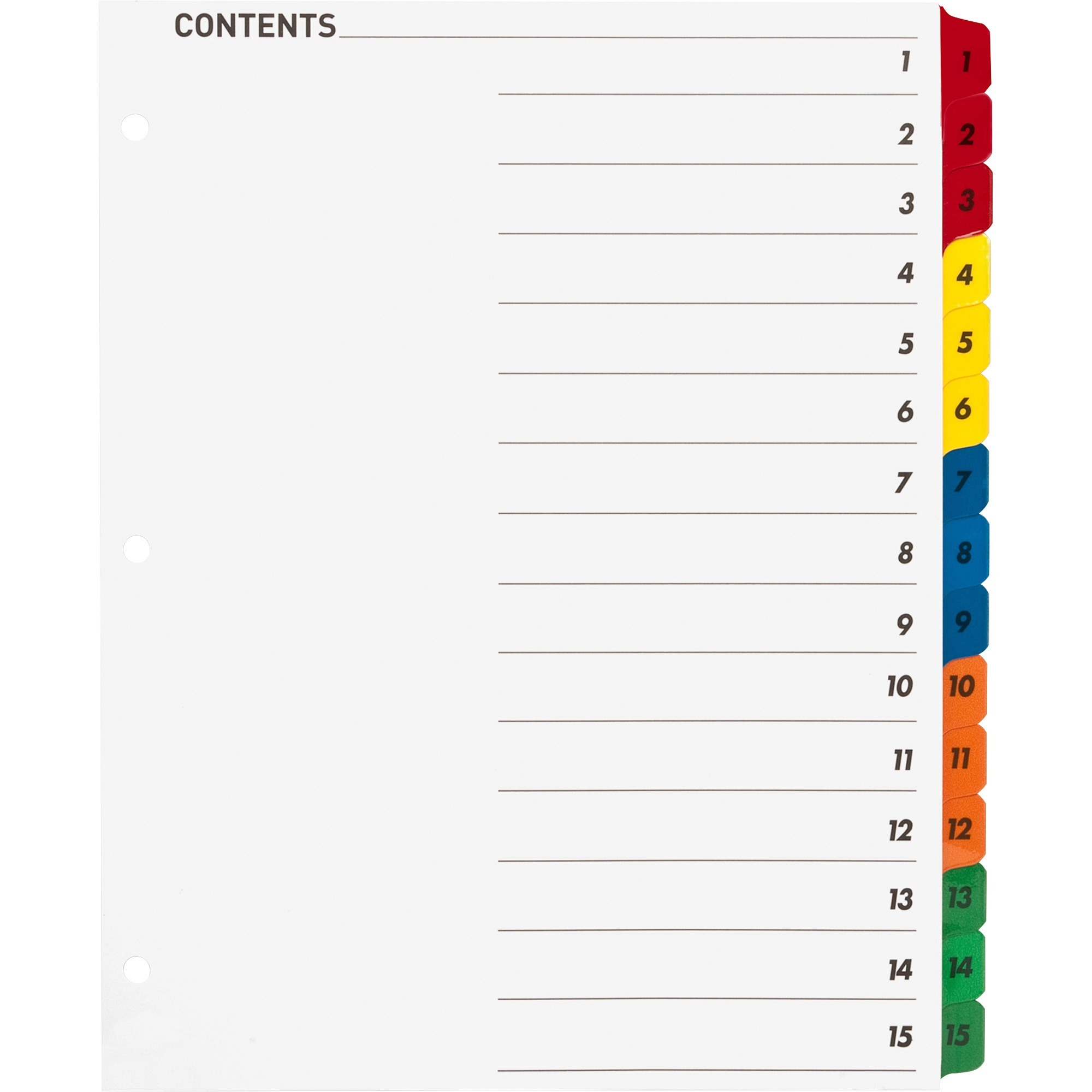 Table of Content Quick Index Dividers, Printed Tab(s), Digit, 1-15, 15  Tab(s)/Set, 8.5