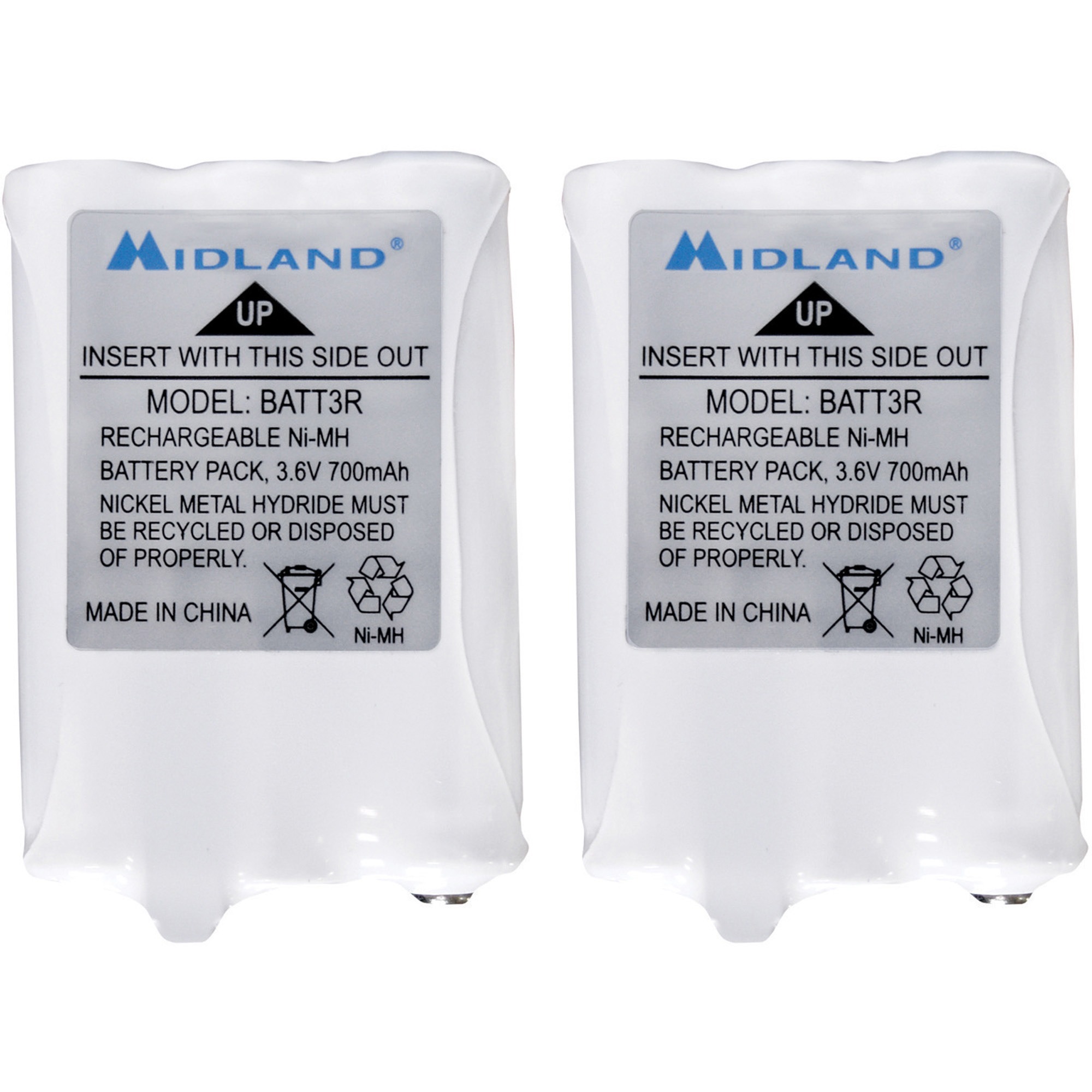 Midland Rechargeable Battery Pack - For Radio - Battery Rechargeable - 700 mAh - 3.6 V DC - 2 / Pair Midland Rechargeable Battery Pack - For Radio - Battery Rechargeable - 700 mAh - 3.6 V DC - 2 / Pair