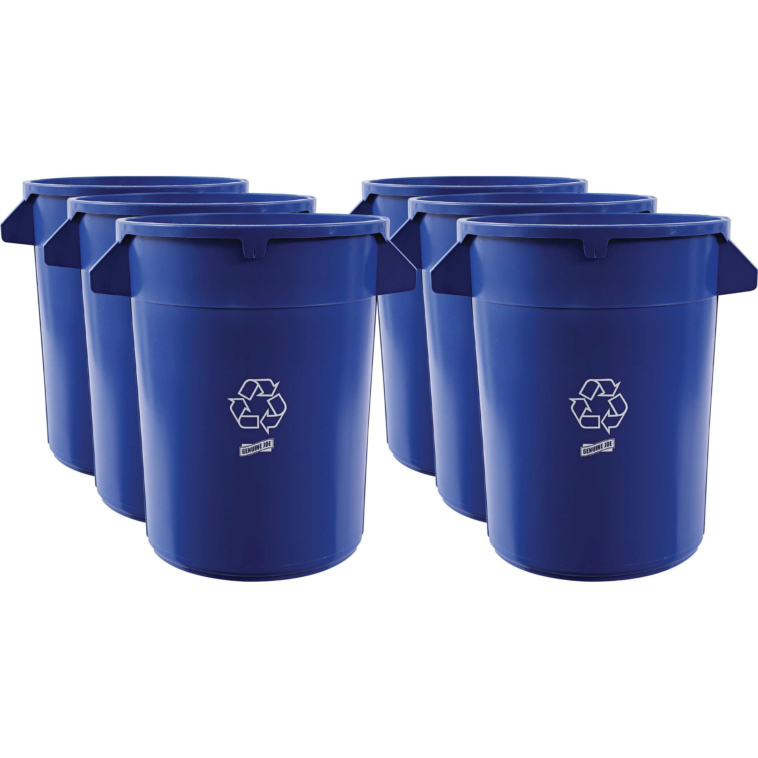 Genuine Joe Heavy-Duty Trash Container - 32 gal Capacity - Side Handle, Venting Channel - Plastic - Blue - 6 / Carton Genuine Joe Heavy-Duty Trash Container - 32 gal Capacity - Side Handle, Venting Channel - Plastic - Blue - 6 / Carton
