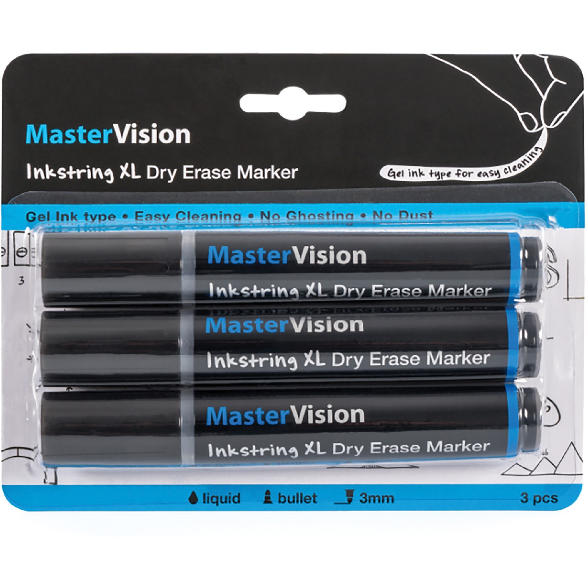 Bi-silque Dry Erase Markers - 3 mm Marker Point Size - Bullet Marker Point Style - Black Gel-based Ink - 3 Each Bi-silque Dry Erase Markers - 3 mm Marker Point Size - Bullet Marker Point Style - Black Gel-based Ink - 3 Each