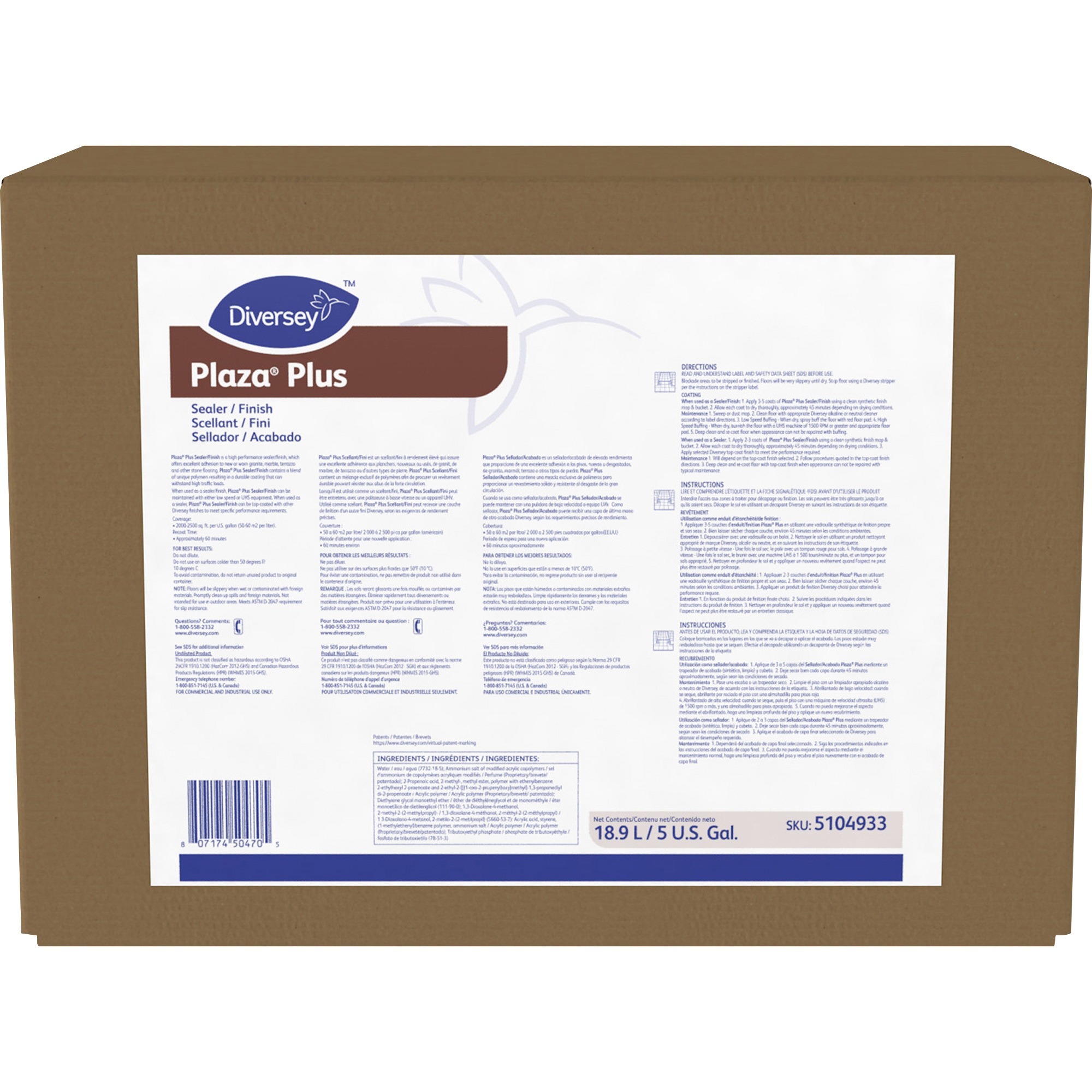 Diversey Plaza Plus Sealer/Finish - 640 fl oz (20 quart) - Slight Ammonia Scent - 1 / Box - Long Lasting, Durable - White Diversey Plaza Plus Sealer/Finish - 640 fl oz (20 quart) - Slight Ammonia Scent - 1 / Box - Long Lasting, Durable - White