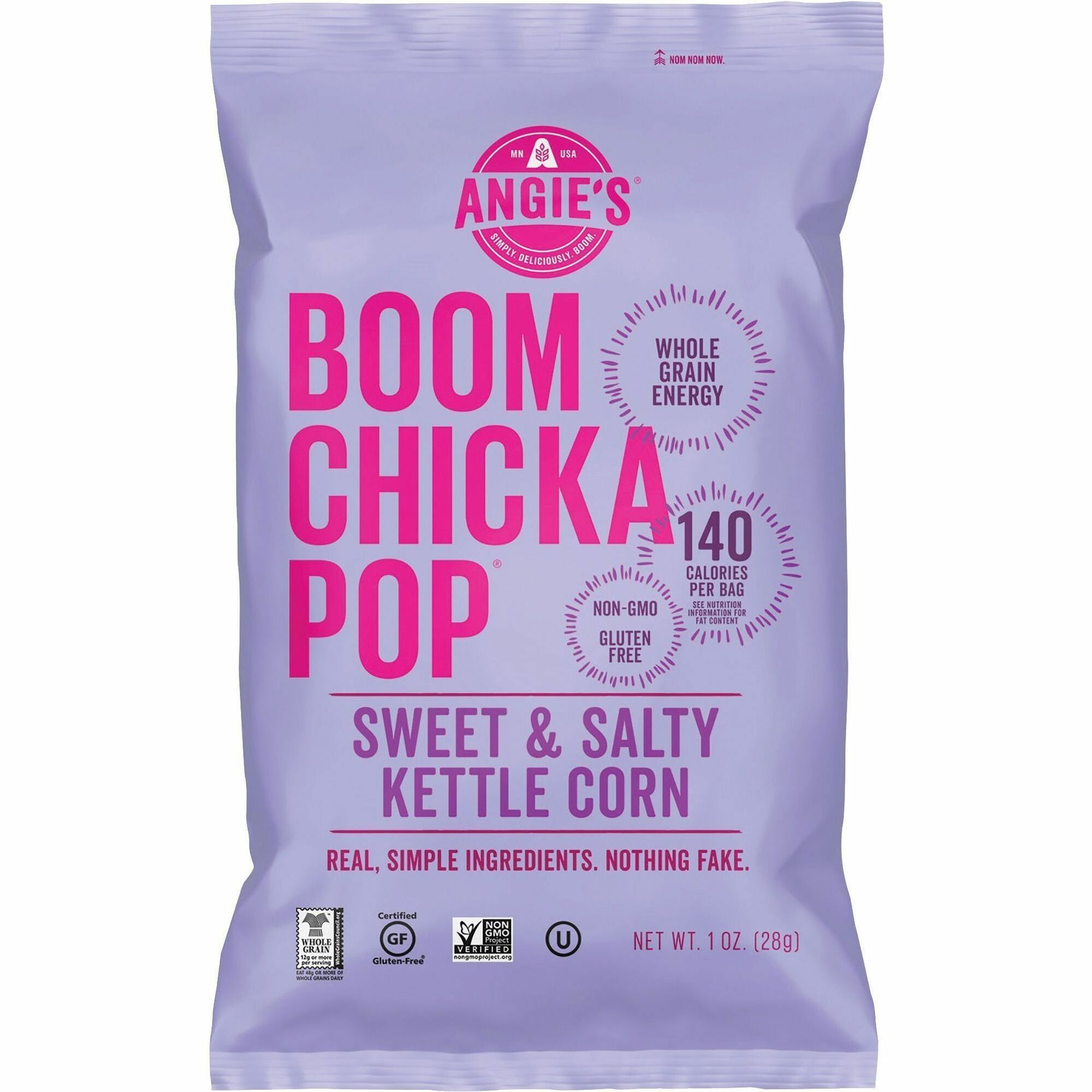 Angie's BOOMCHICKAPOP Popcorn - Gluten-free, Cholesterol-free, No High Fructose Corn Syrup - Sweet and Salty Kettle - 1 Serving Bag - 24 / Carton Angie's BOOMCHICKAPOP Popcorn - Gluten-free, Cholesterol-free, No High Fructose Corn Syrup - Sweet and Salty Kettle - 1 Serving Bag - 24 / Carton