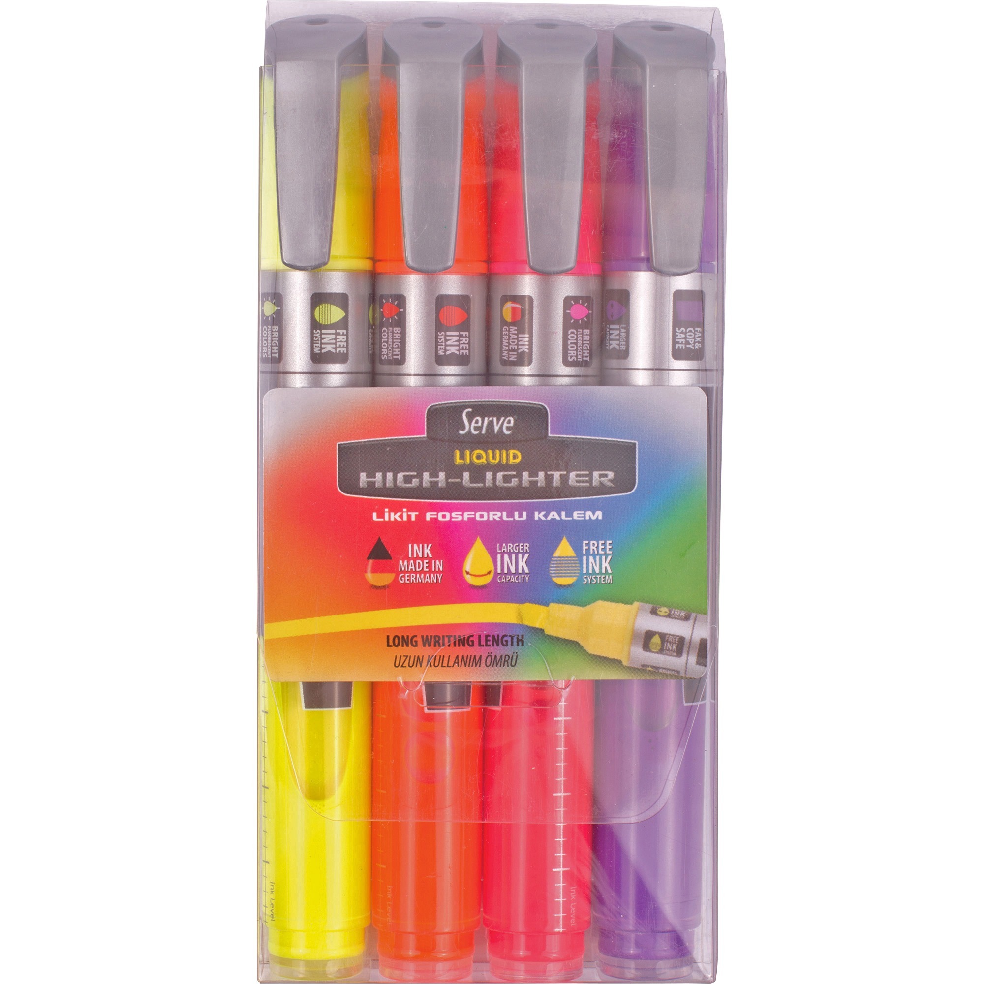 Serve Jumbo Liquid Highlighters - Chisel Marker Point Style - Fluorescent Assorted Pigment-based, Liquid Ink - 4 / Set Serve Jumbo Liquid Highlighters - Chisel Marker Point Style - Fluorescent Assorted Pigment-based, Liquid Ink - 4 / Set