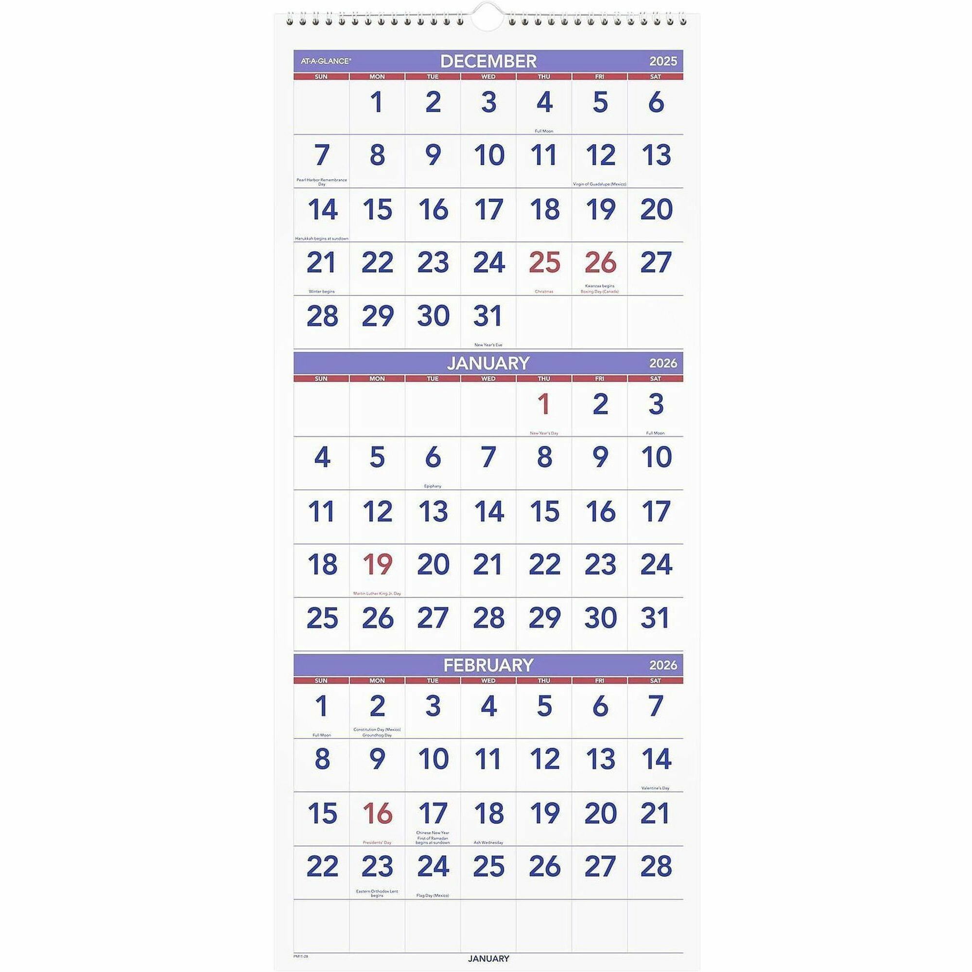 3-Month Reference Vertical Wall Calendar by At-A-Glance AAGPM1128
