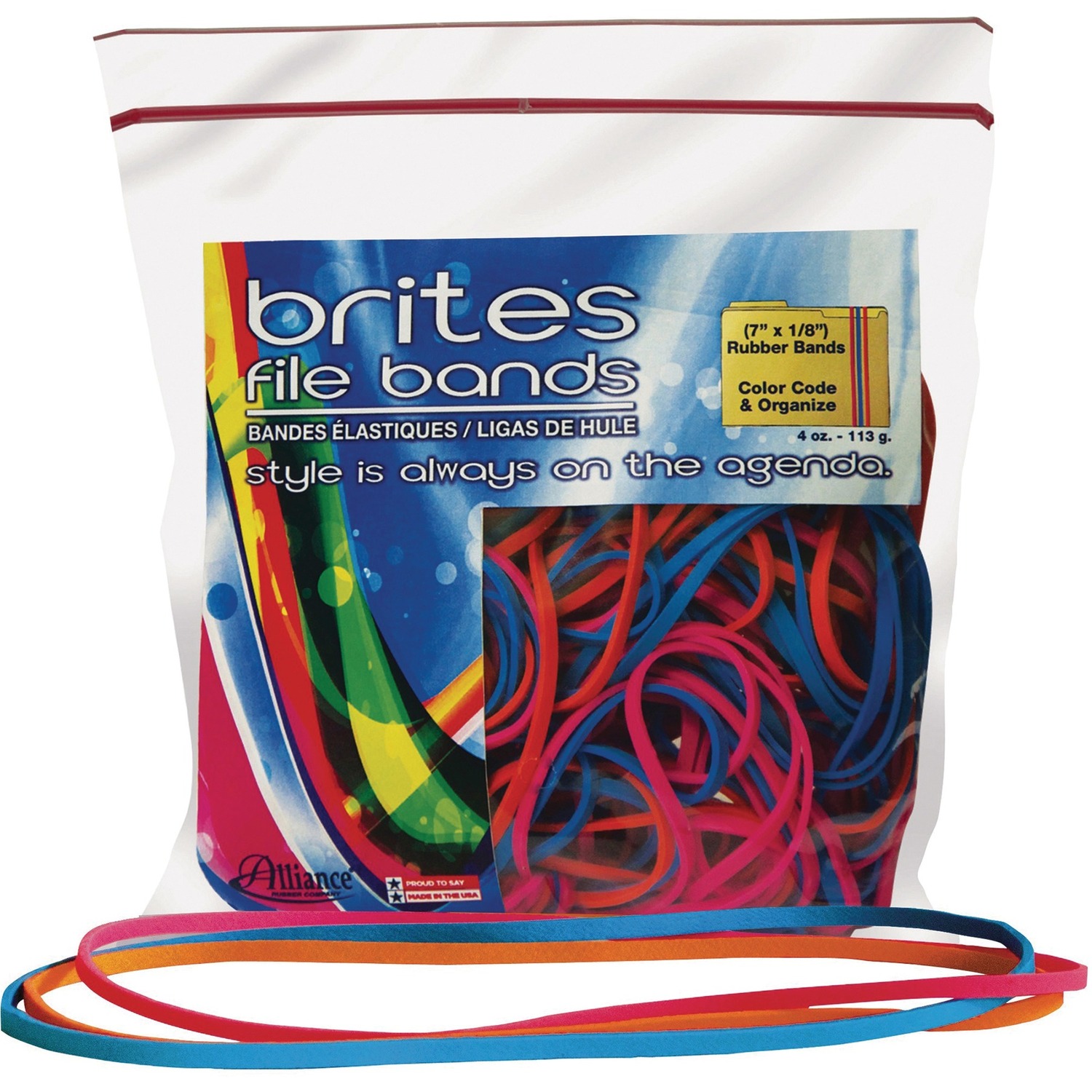 Alliance Rubber Brites 07800 File Bands - Non-Latex Colored Elastic Bands -  7