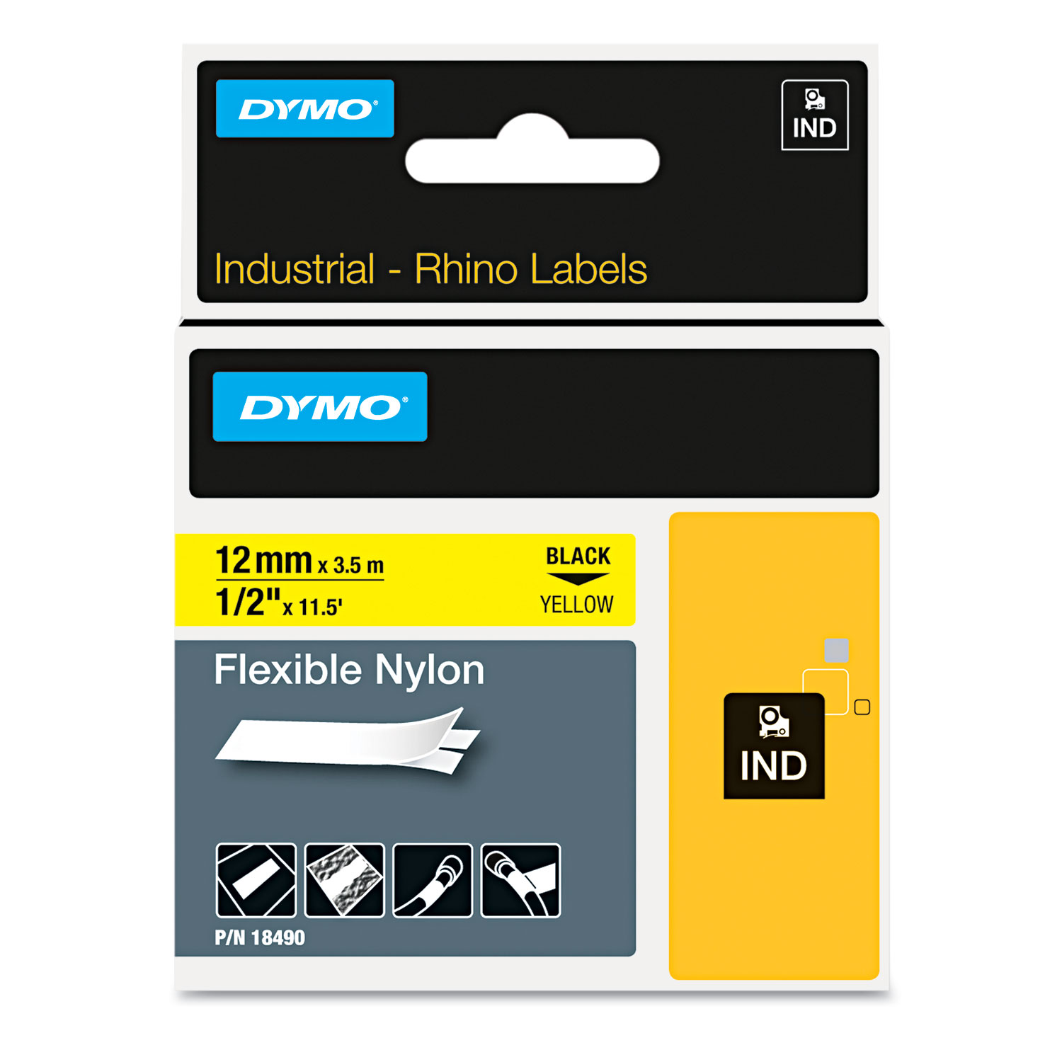 Rhino Flexible Nylon Industrial Label Tape, 0.5 Rhino Flexible Nylon Industrial Label Tape, 0.5