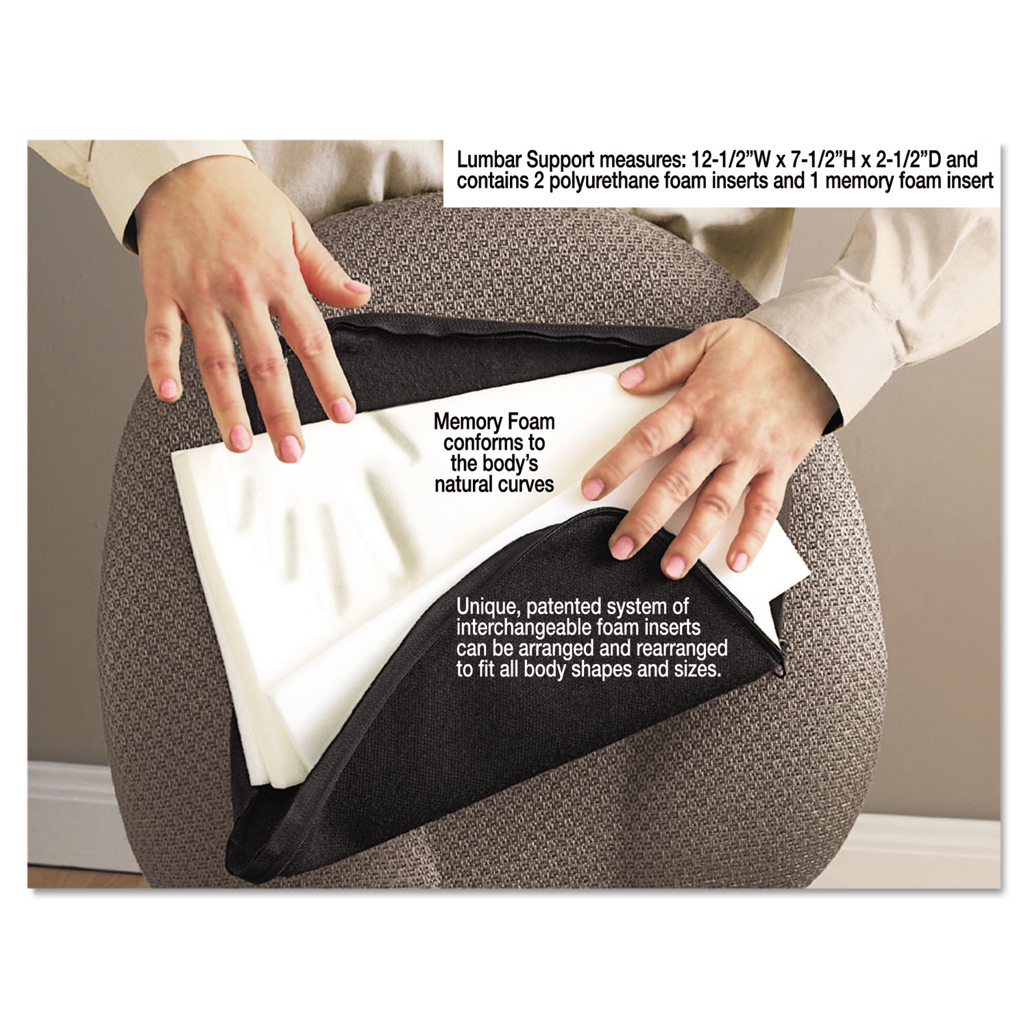 Master Caster ComfortMakers Memory Foam Deluxe Lumbar Support Cushion - Black