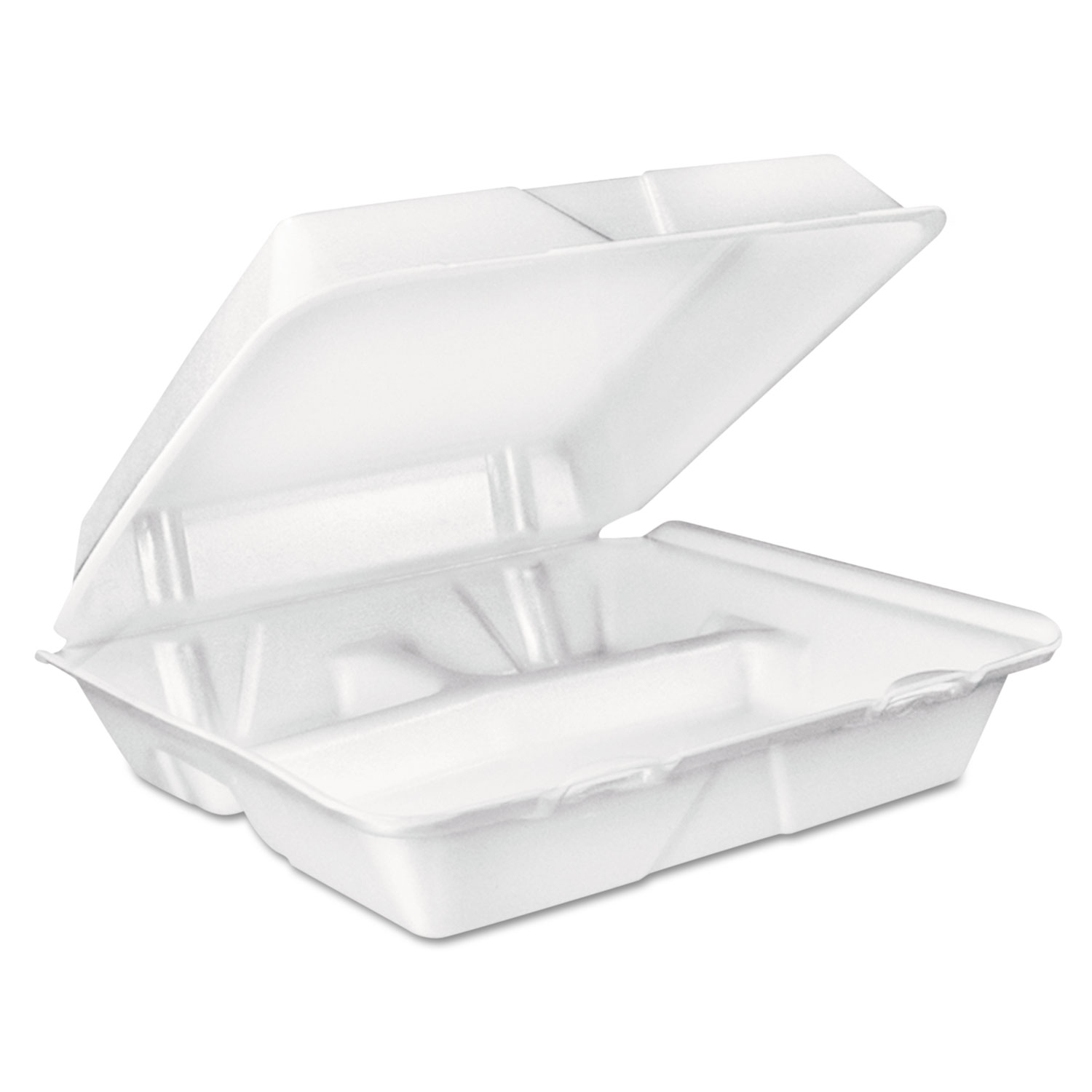 White Hinged Large Food Container, 3 Compartment, 9x9x3