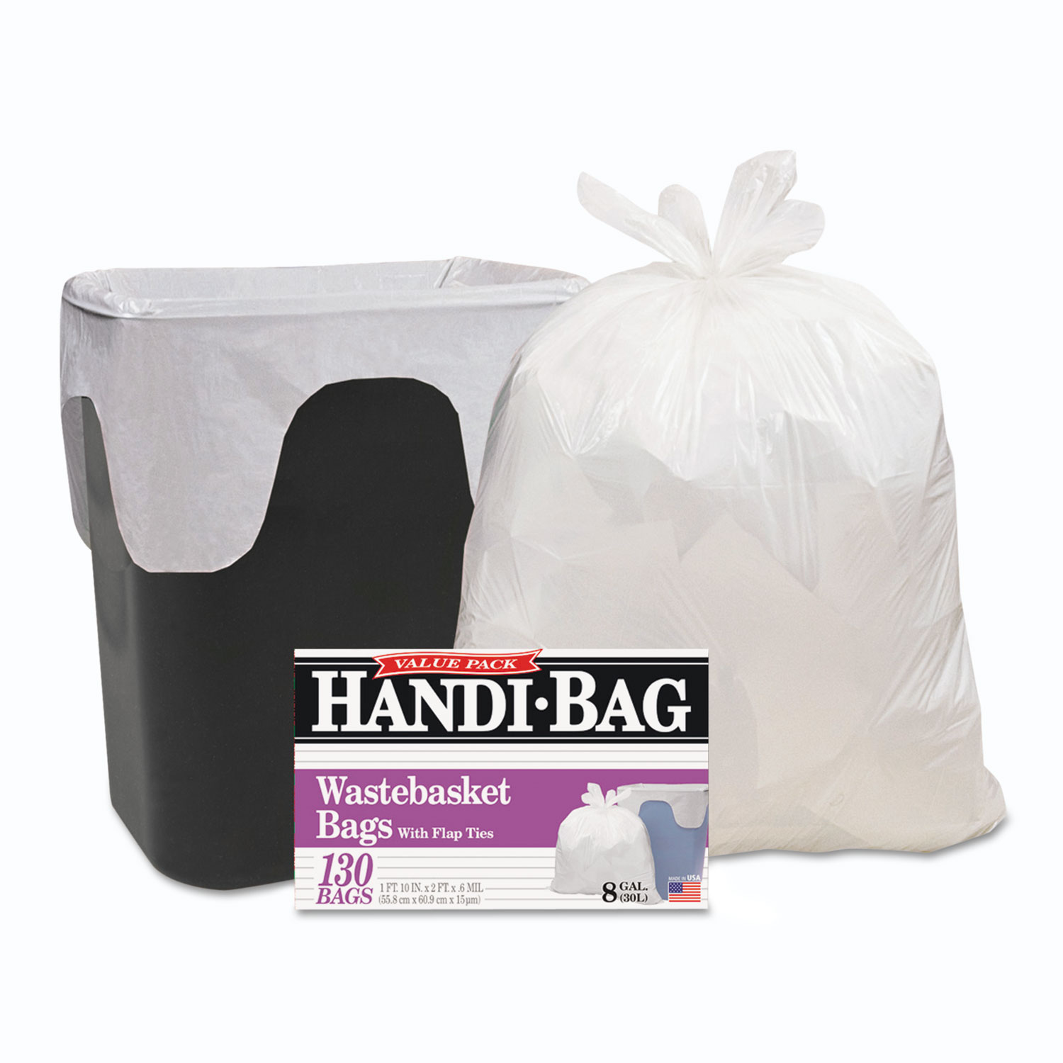 Max-Tough 13 Gallon White Flap Tie Tall Trash Bags, Made in the USA