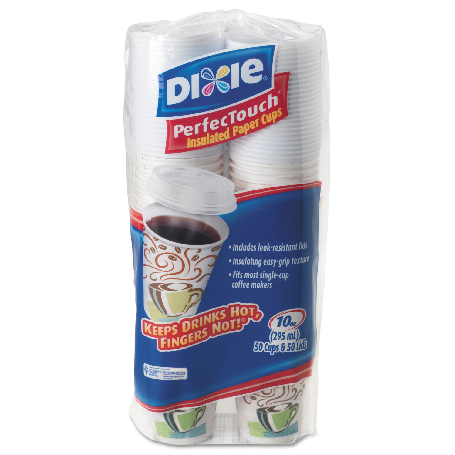 DIXIE PerfecTouch Multicolor 10 oz. Disposable Paper Cups and Lids Combo,  Hot Drinks, 50 Cups/Lids/Pack DXE5310COMBO600 - The Home Depot