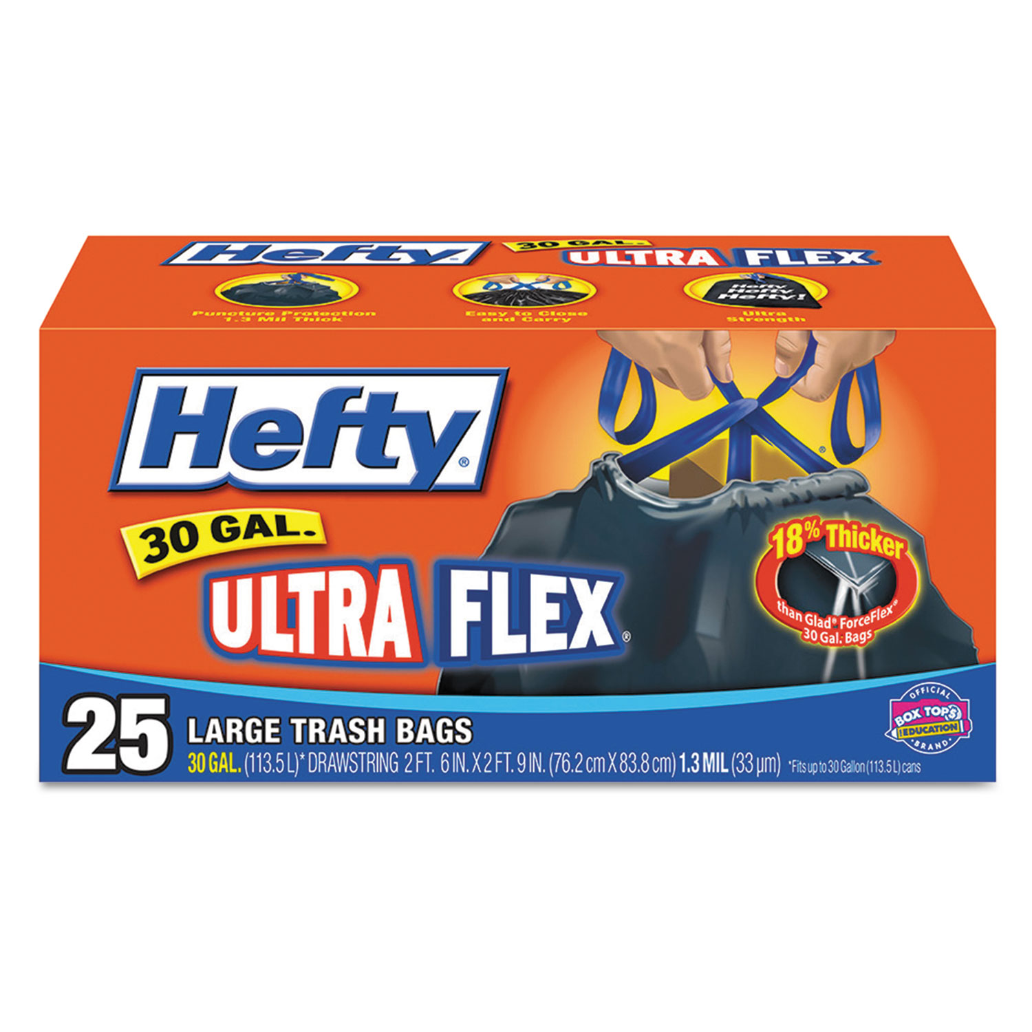 Ultra Flex Waste Bags, 30 gal, 1.05 mil, 6 x 2.1, Black, 150/Carton