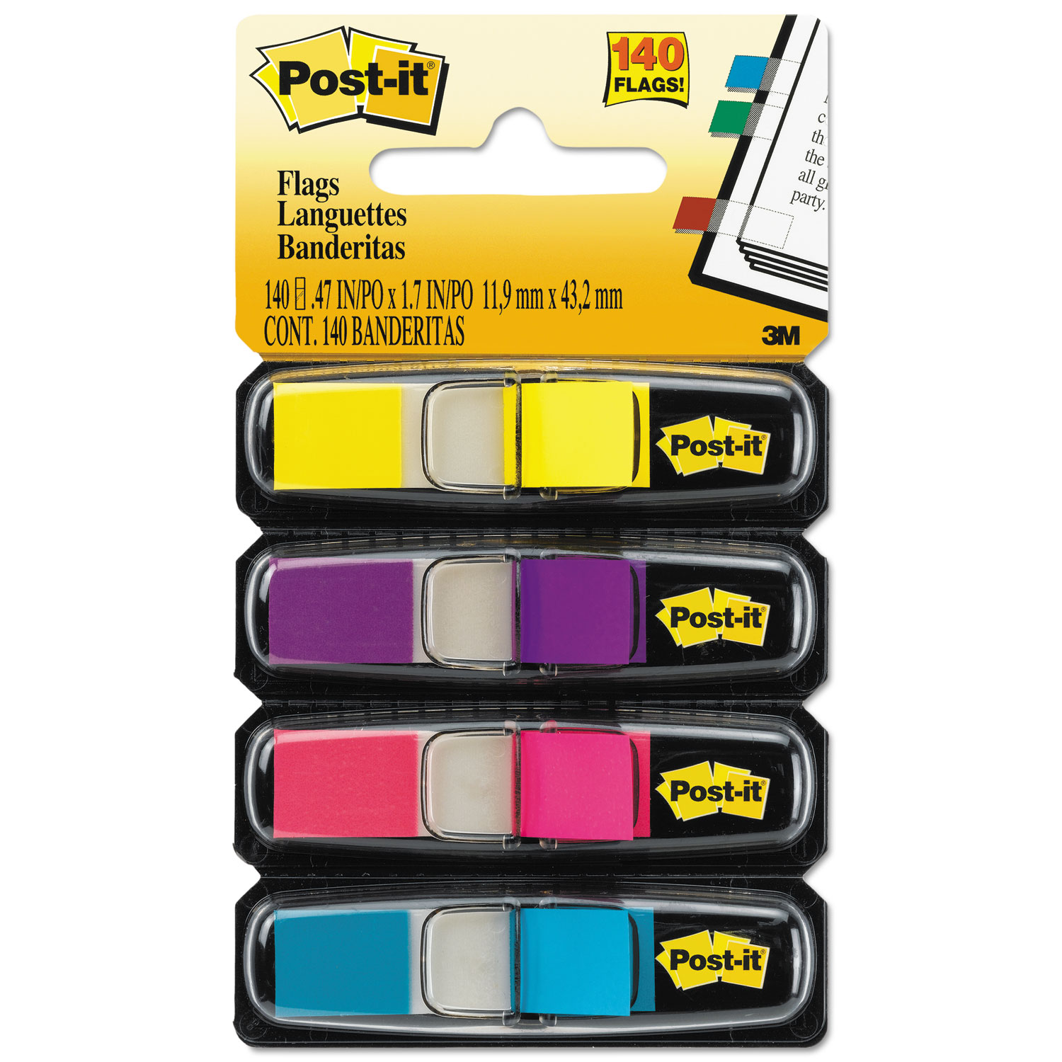 Post-it Flags 683-4AB, .47 in x 1.71 in Assorted Brights