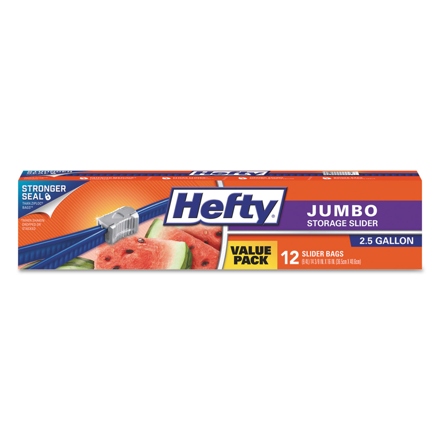 Box of 12 HEFTY JUMBO SLIDER BAGS - 2.5 GALLONS Many Uses! Made in USA!