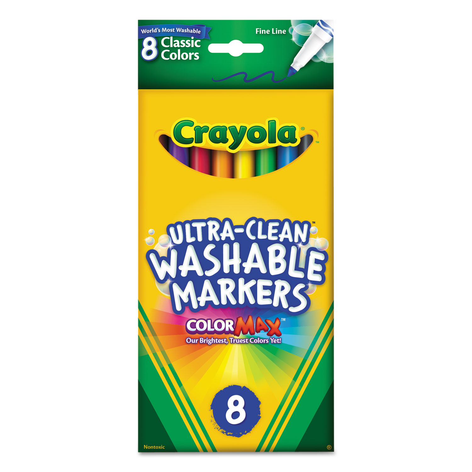 Crayola Non-Washable Marker, Fine Bullet Tip, Assorted Classic Colors, 10/Pack
