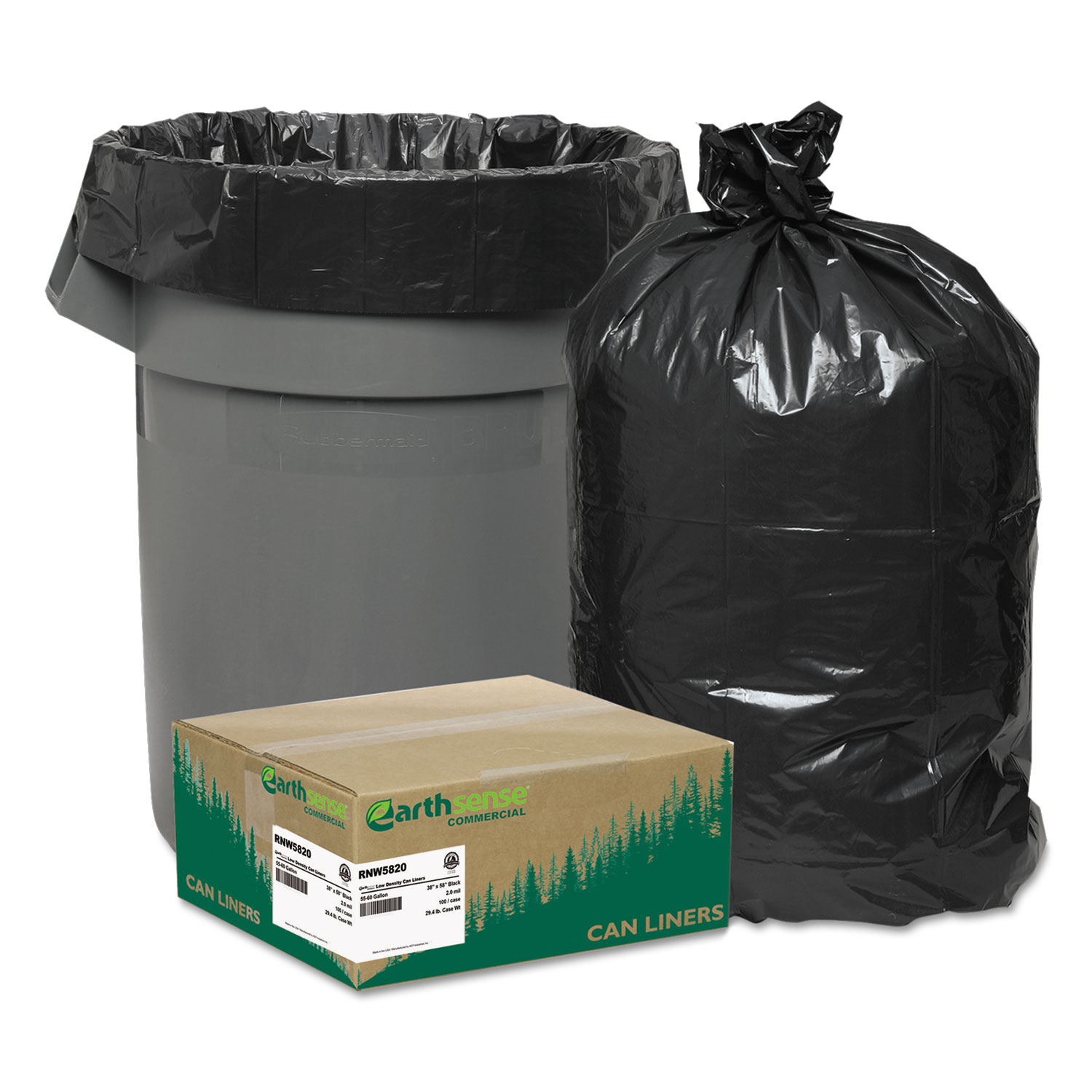 38 x 58 (55 gallons) Black trash Liners, 2 mil, 100/case