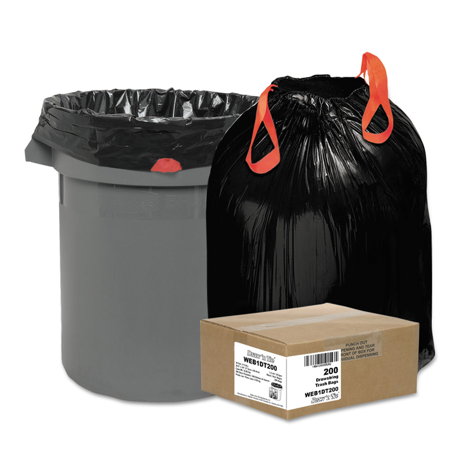 Draw'n Tie Drawstring 30 Gallon Trash Bags - 200 count