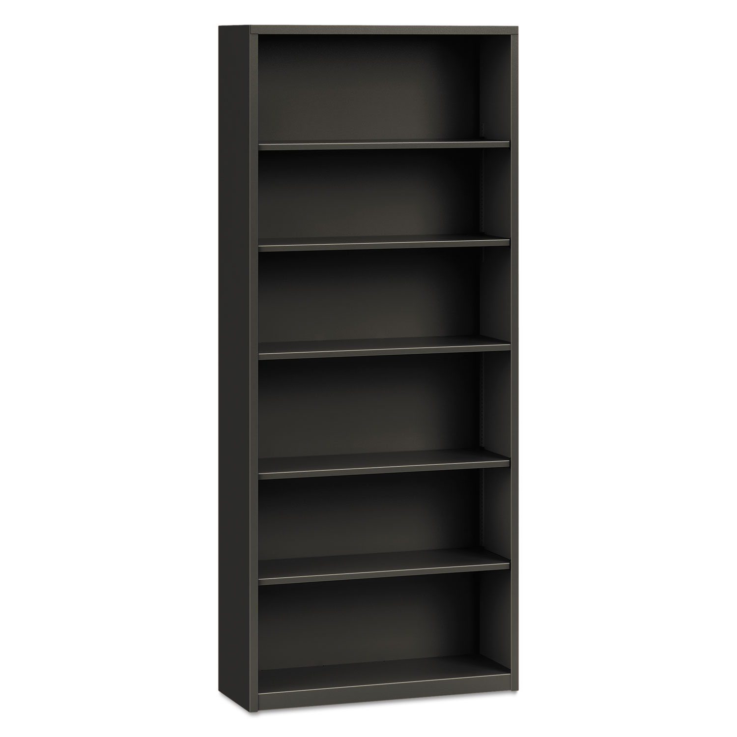 Metal Bookcase, Six-Shelf, 34.5w x 12.63d x 81.13h, Black Metal Bookcase, Six-Shelf, 34.5w x 12.63d x 81.13h, Black