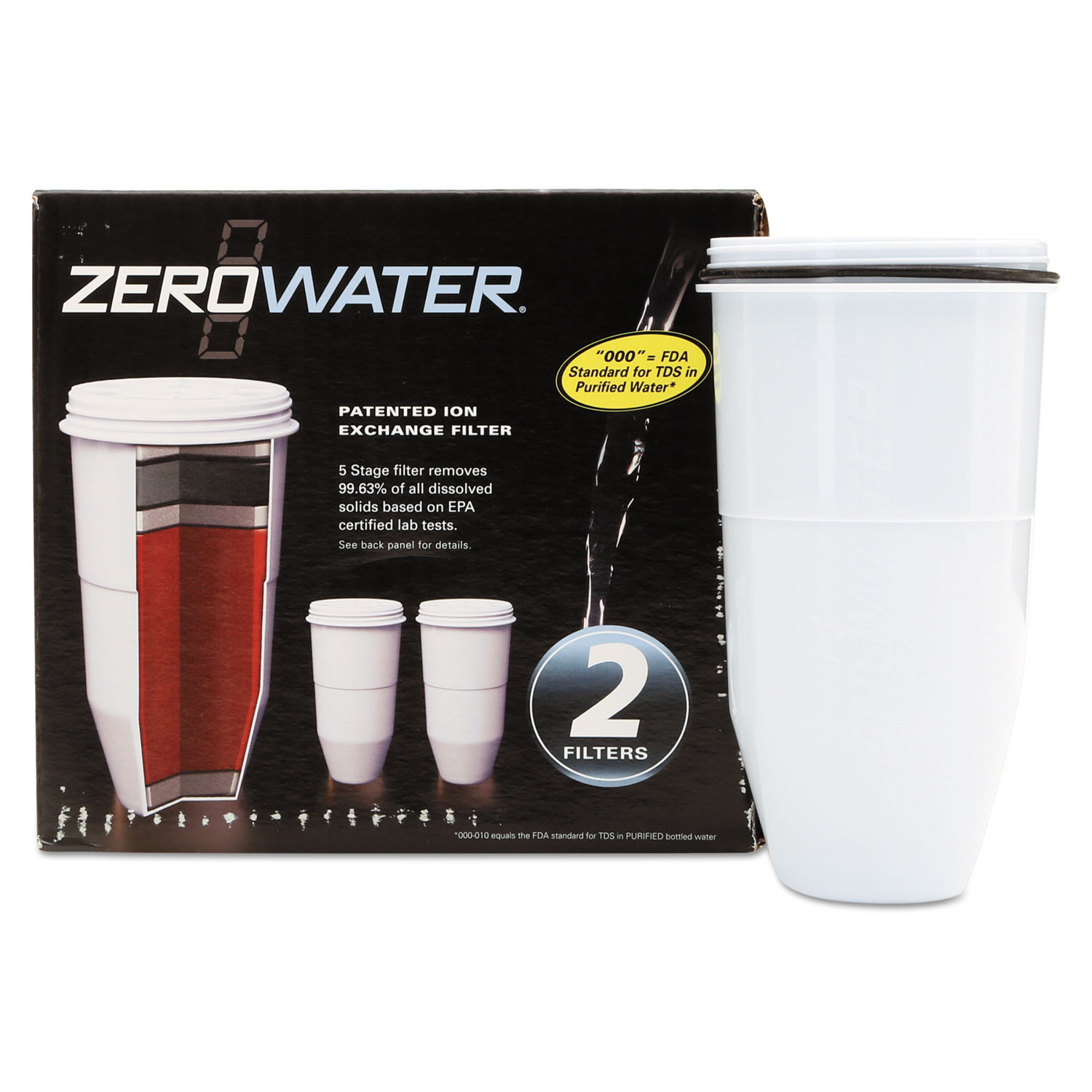 ZeroWater Replacement Filtering Bottle Filter, 4 dia x 7 h, 2/Pack ZeroWater Replacement Filtering Bottle Filter, 4 dia x 7 h, 2/Pack