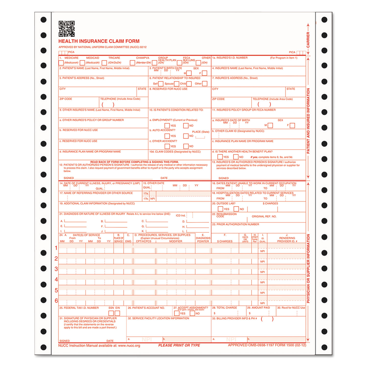 CMS Health Insurance Claim Form, Three-Part Carbonless, 9.5 x 11, 100 Forms Total CMS Health Insurance Claim Form, Three-Part Carbonless, 9.5 x 11, 100 Forms Total