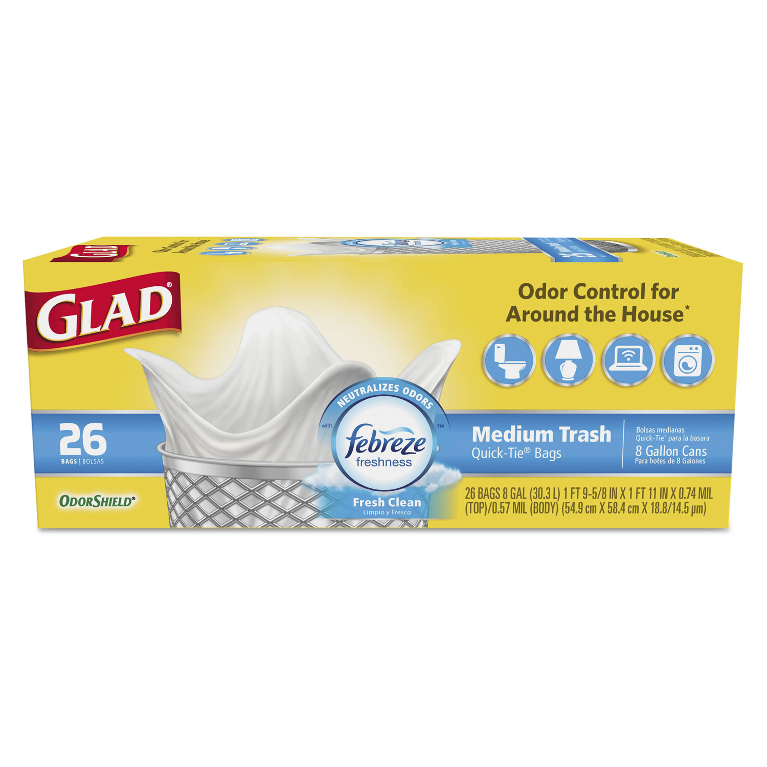 Glad 4 Gallon Small Quick-Tie Fresh Clean Trash Bags 26 ea