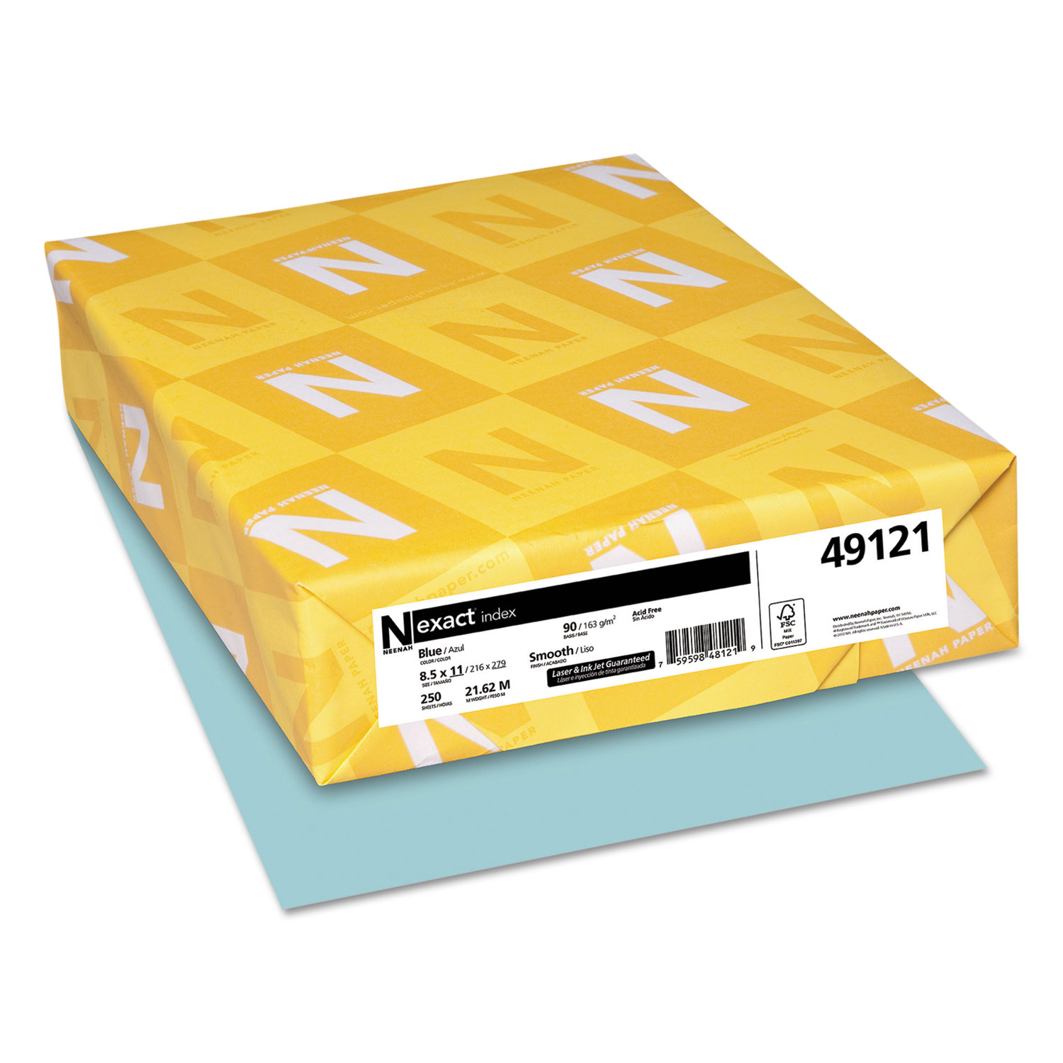 WAU49121 EXACT INDEX CARD STOCK, 90LB, 8.5 X 11, BLUE, 250/PACK