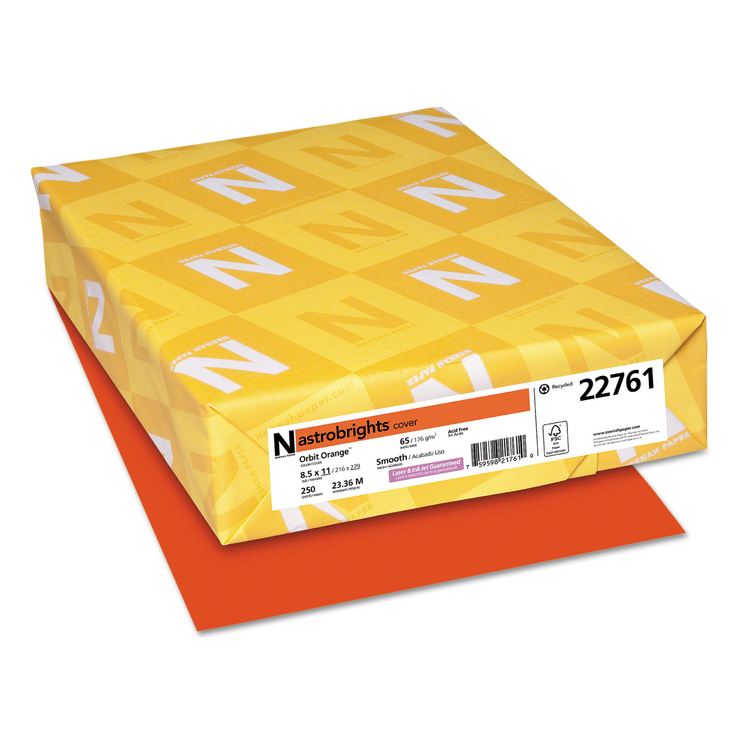 Astrobrights Color Cardstock, 65lb, 8.5 x 11, Orbit Orange, 250/Pack