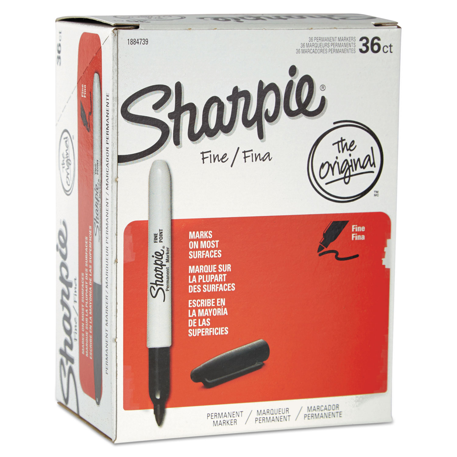 Sharpie Permanent Marker, Fine Point, Black - 5 markers