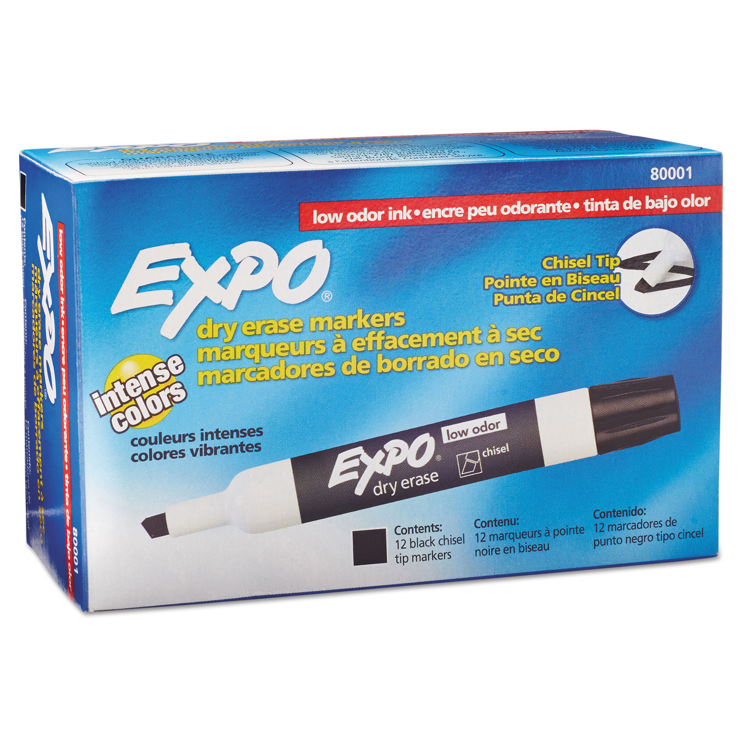 EXPO Low-Odor Dry-Erase Marker, Extra-Fine Needle Tip, Black