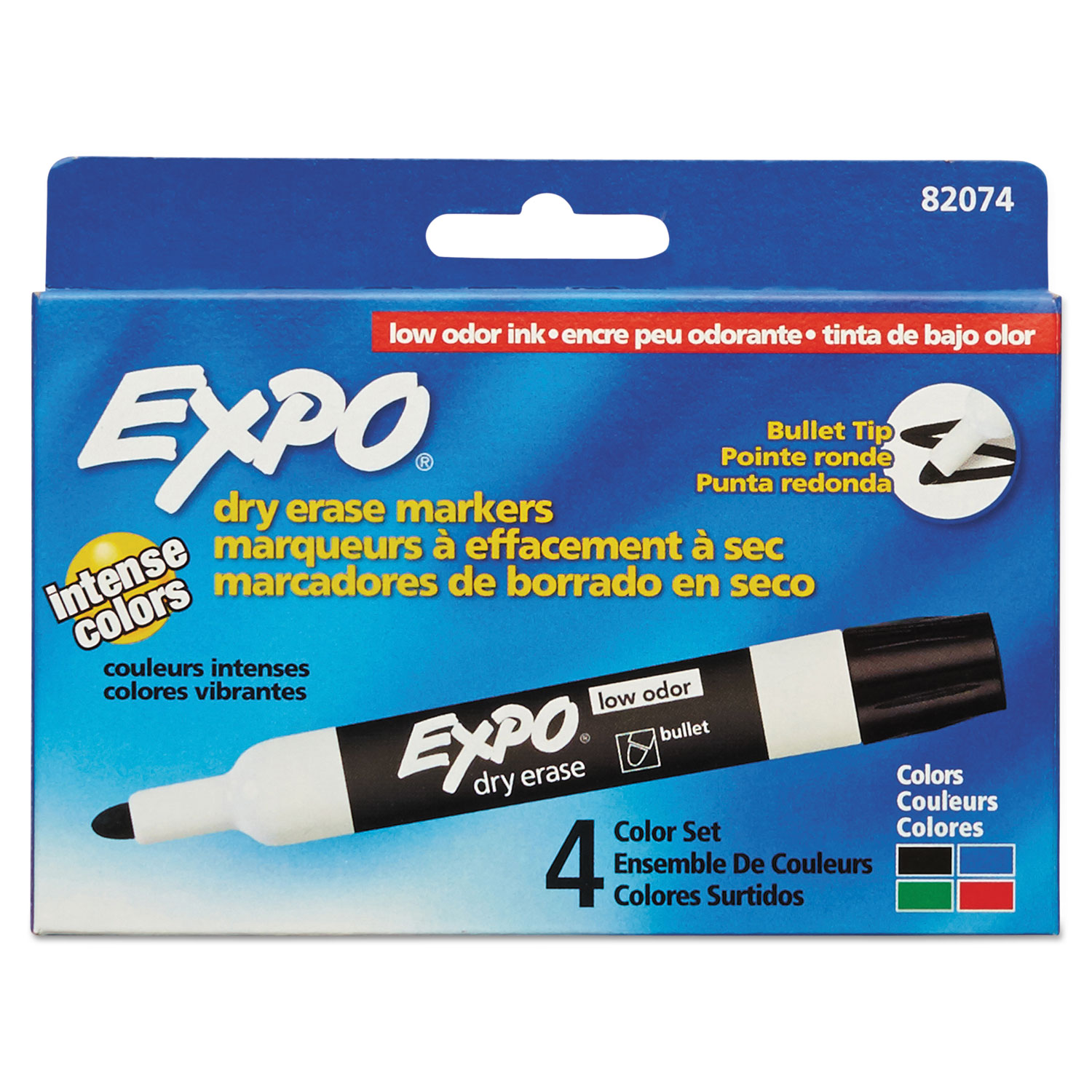 Low-Odor Dry-Erase Marker, Extra-Fine Bullet Tip, Assorted Colors, 4/Pack -  Reliable Paper