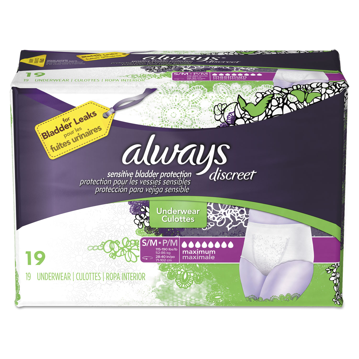 Always Discreet Underwear for Women Maximum Protection Small, 19