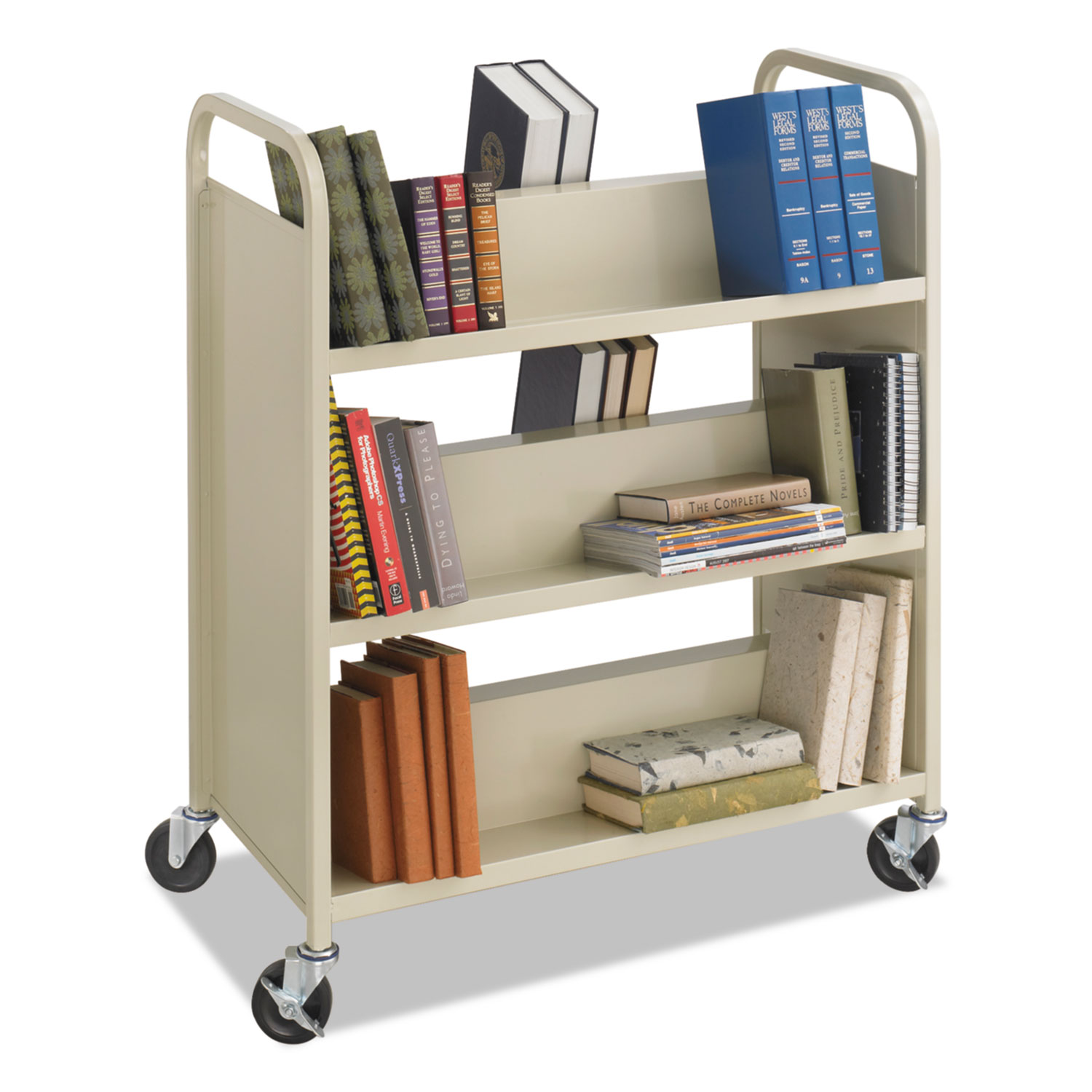 Steel Double-Sided Book Cart, Metal, 6 Shelves, 300 lb Capacity, 36 Steel Double-Sided Book Cart, Metal, 6 Shelves, 300 lb Capacity, 36