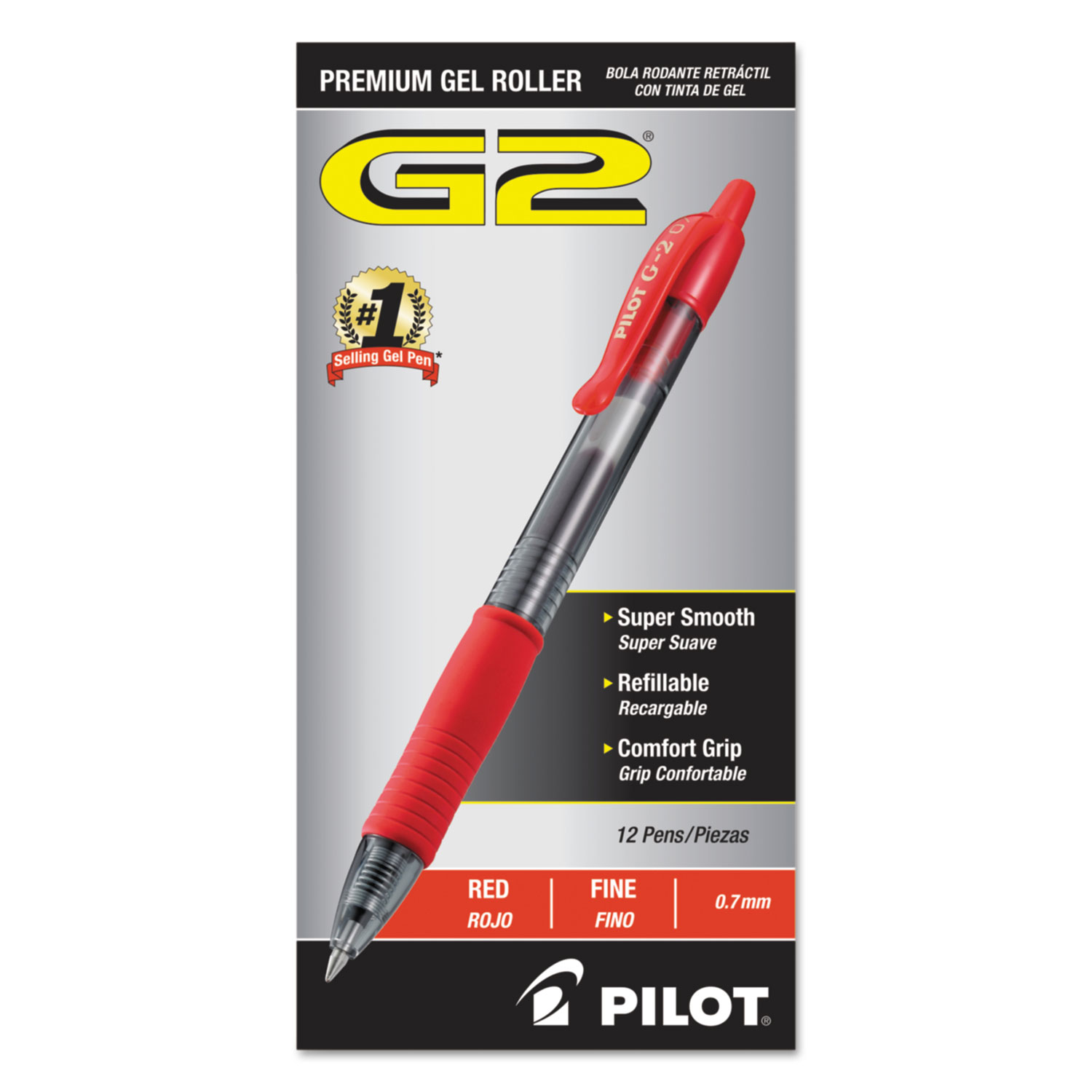 G2 Premium Gel Pen, Retractable, Fine 0.7 mm, Red Ink, Smoke/ Red