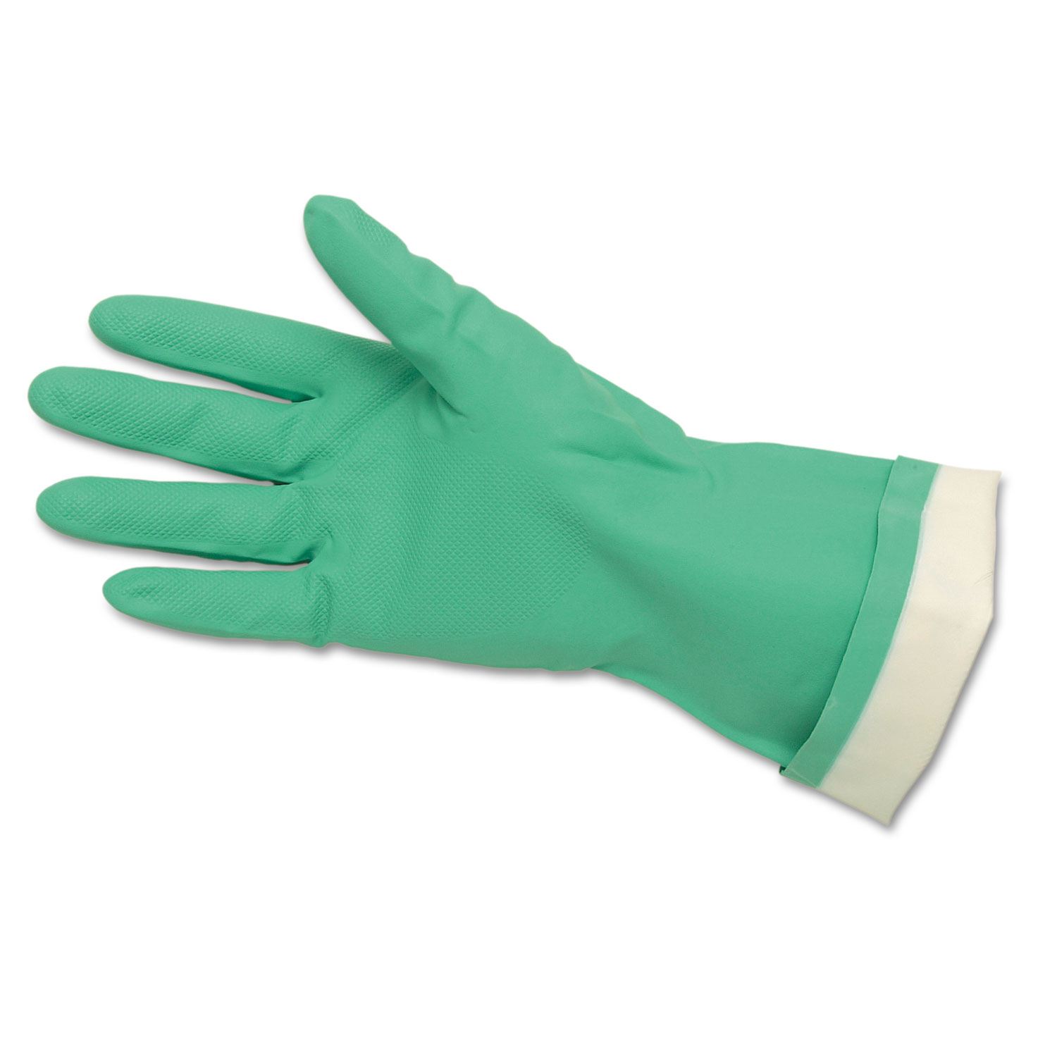 Flock-Lined Nitrile Gloves, One Size, Green, 12 Pairs Flock-Lined Nitrile Gloves, One Size, Green, 12 Pairs