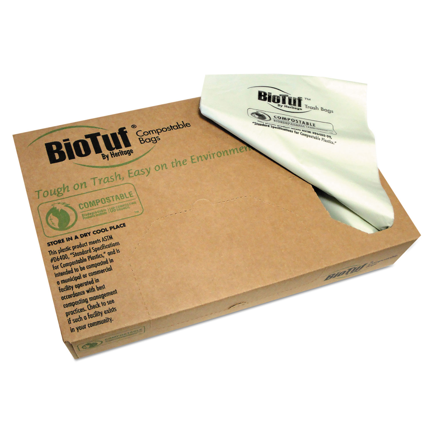 Biotuf Compostable Can Liners, 23 to 30 gal, 1 mil, 28 x 45, Green, 125-carton