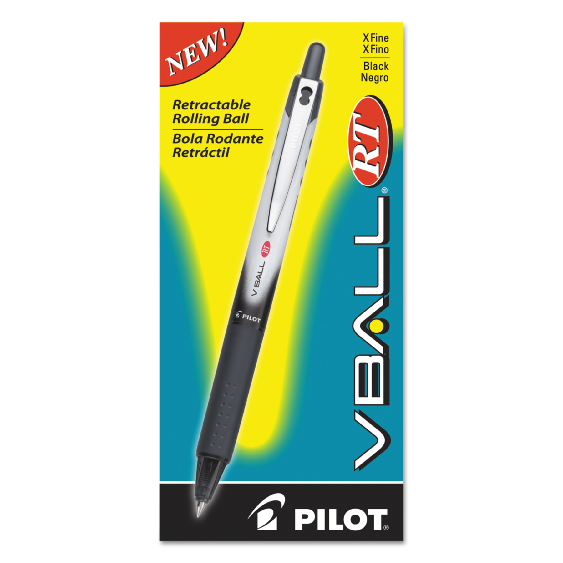 Pilot® VBall RT Liquid Ink Roller Ball Pen, Retractable, Extra-Fine 0.5 mm,  Black Ink, Black/White Barrel