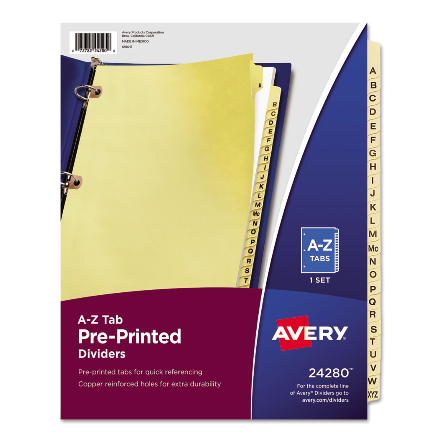 Preprinted Laminated Tab Dividers with Copper Reinforced Holes, 25-Tab, A to Z, 11 x 8.5, Buff, 1 Set Preprinted Laminated Tab Dividers with Copper Reinforced Holes, 25-Tab, A to Z, 11 x 8.5, Buff, 1 Set