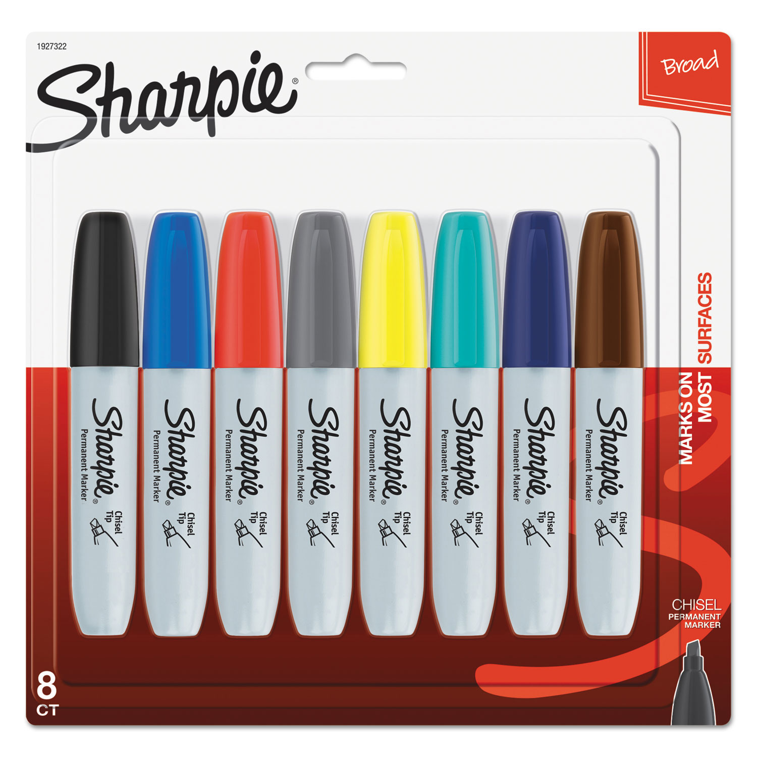 Sharpie Permanent Markers, Chisel Tip, Assorted Colors - 8 markers