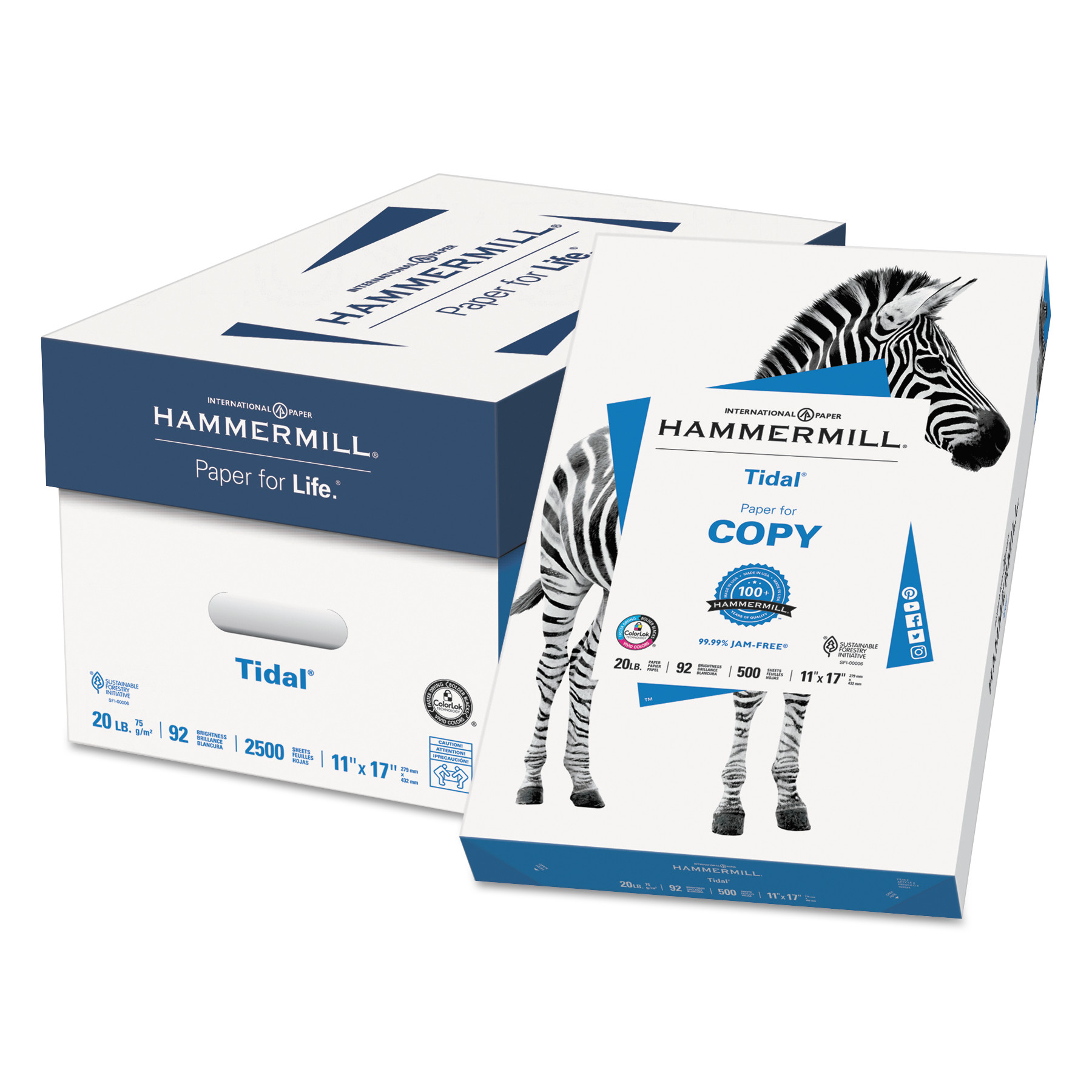 Hammermill® Copy Plus Print Paper, 92 Bright, 20 lb Bond Weight, 11 x 17,  White, 500 Sheets/Ream, 5 Reams/Carton