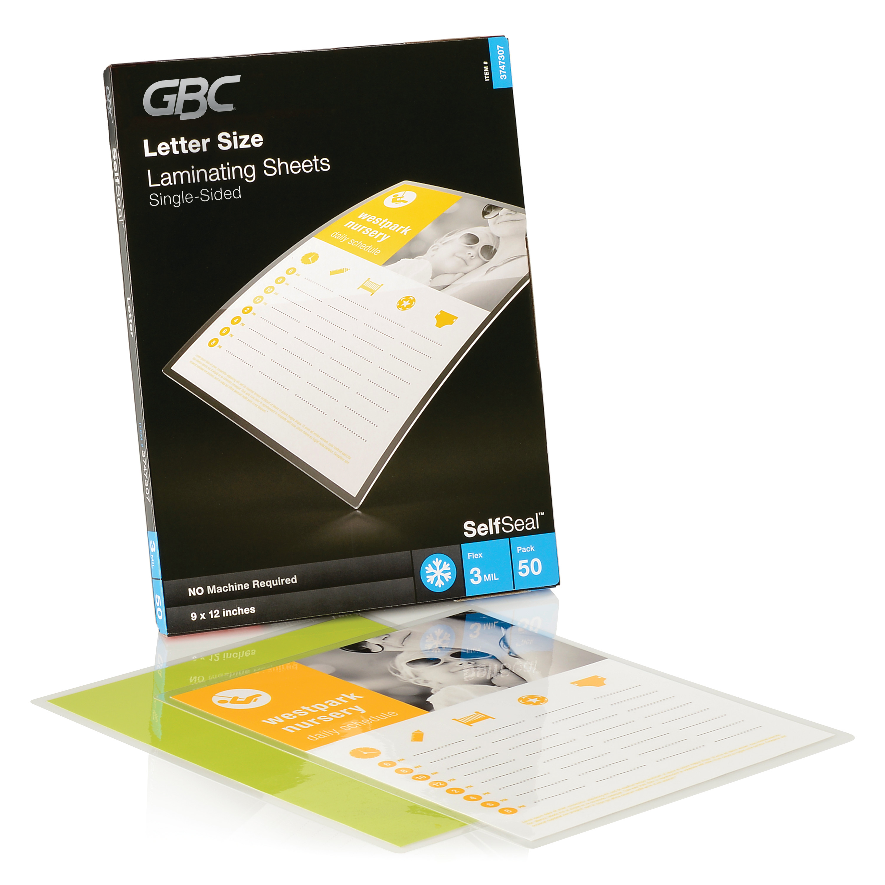 Gbc, Gbc3747307, Self-Sealing Single-Sided Laminating Sheets, 50 / Pack, Clear, Size: 9 x 12