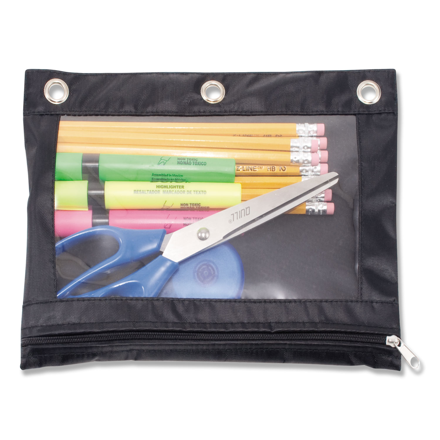 Binder Pencil Pouch, 10 x 7.38, Black/Clear