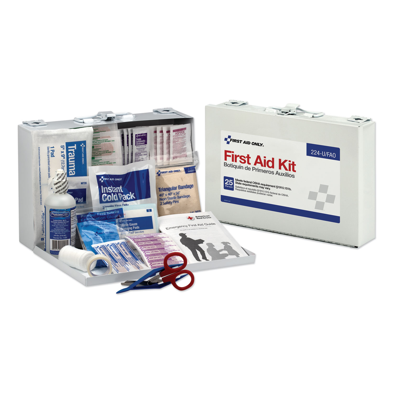 First Aid Kit 106-Pieces Metal Case, 25 People