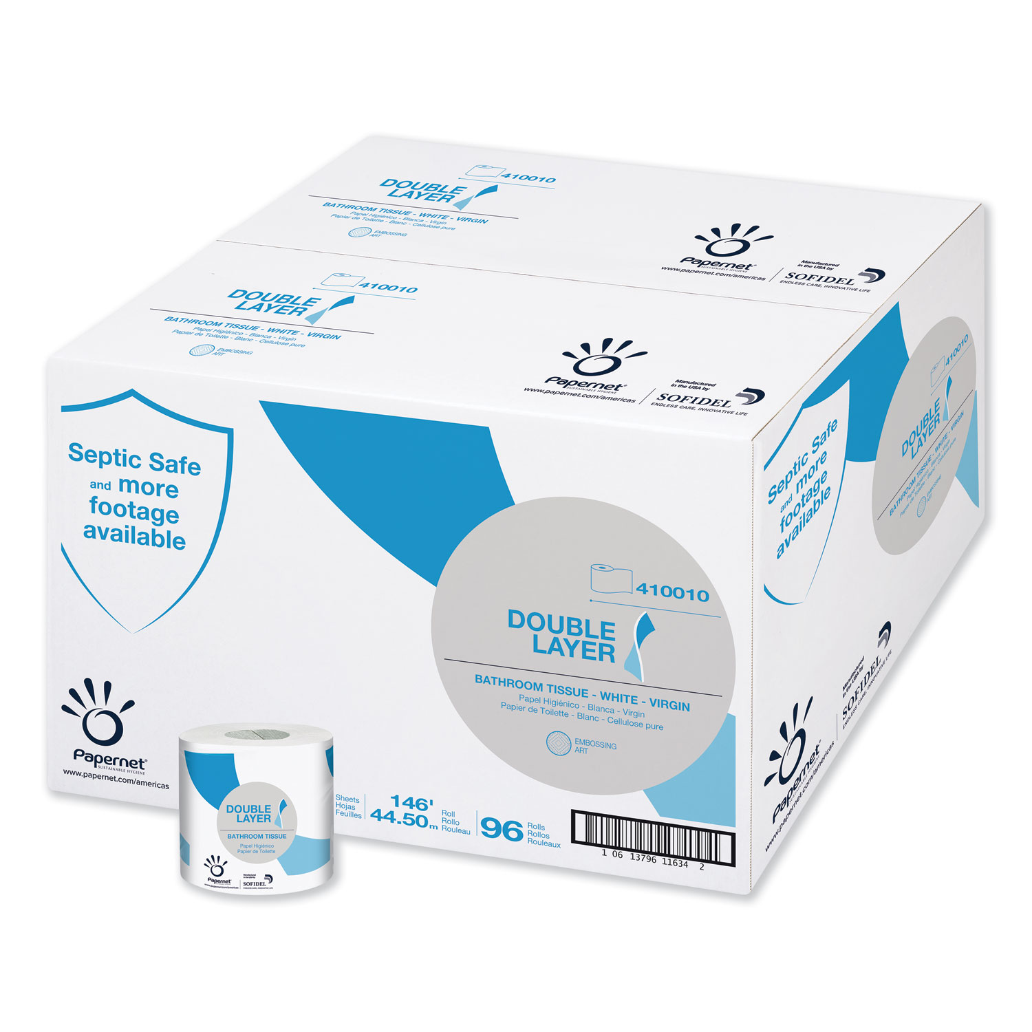 Double Layer Toilet Tissue, Septic Safe, 1-Ply, White, Pure Cellulose, 500 Sheets/Roll, 96 Rolls/Carton Double Layer Toilet Tissue, Septic Safe, 1-Ply, White, Pure Cellulose, 500 Sheets/Roll, 96 Rolls/Carton