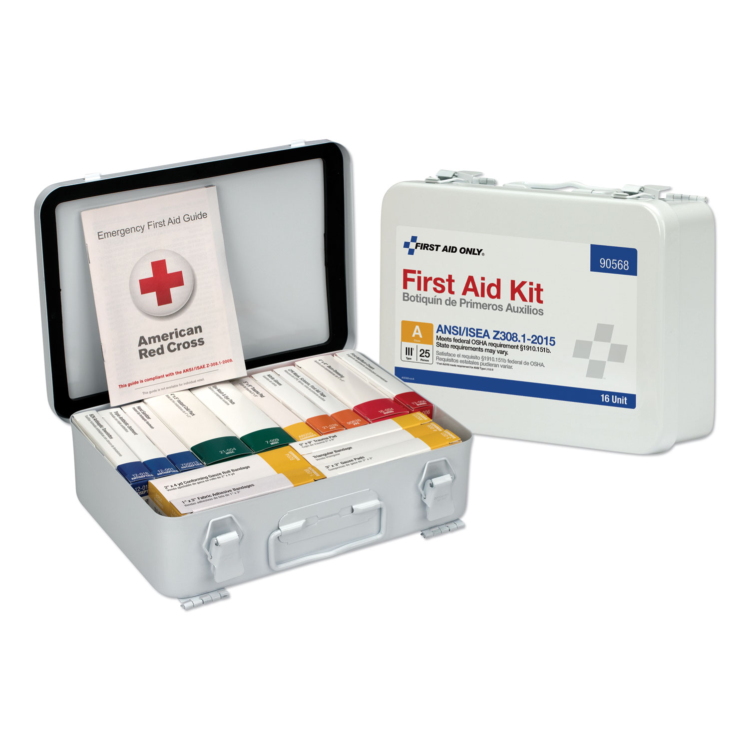 Unitized ANSI Compliant Class A Type III First Aid Kit for 25 People, 84 Pieces, Metal Case