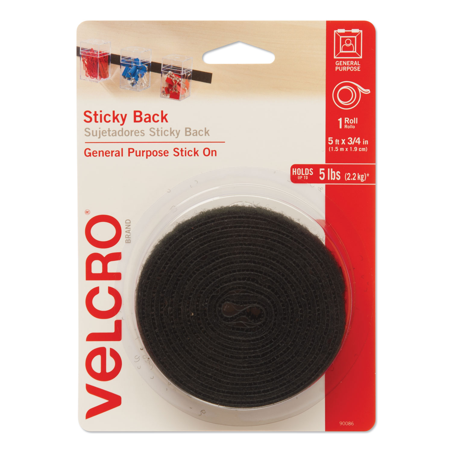 Velcro 3/4 x 5' Black Sticky Back Tape