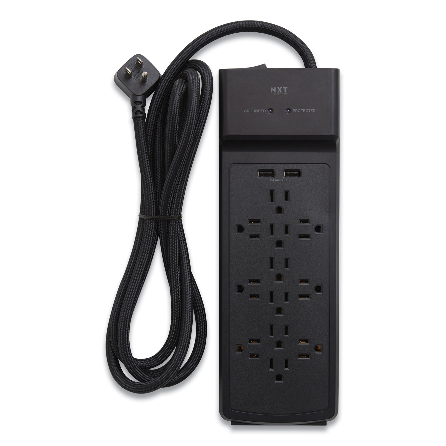 Surge Protector, 12 AC Outlets/2 USB Ports, 8 ft Cord, 3,900 J, Black Surge Protector, 12 AC Outlets/2 USB Ports, 8 ft Cord, 3,900 J, Black