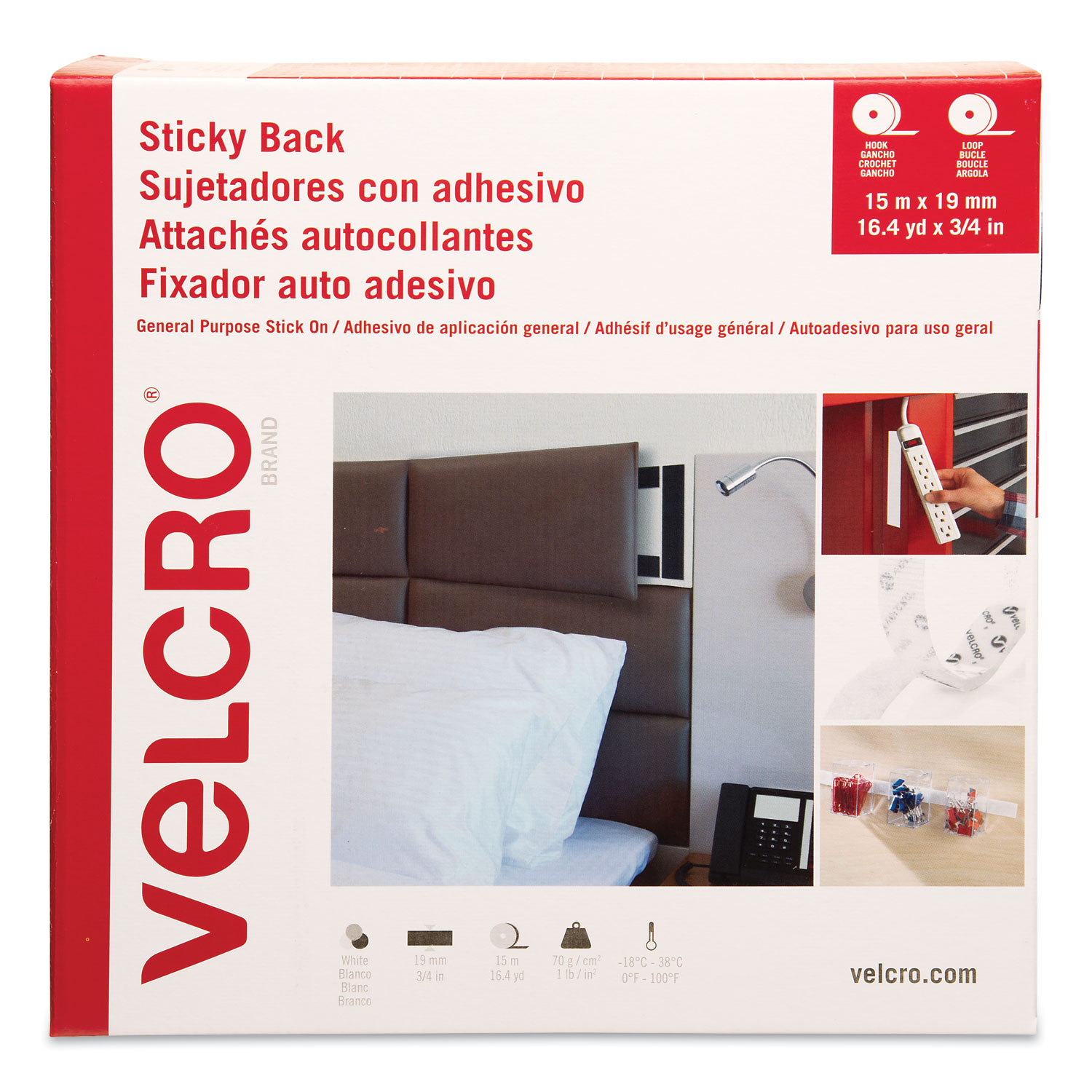 VELCRO Brand Sticky Back Tape Roll Hook and Loop Adhesive Strips, Clear,  50ft x 3/4in