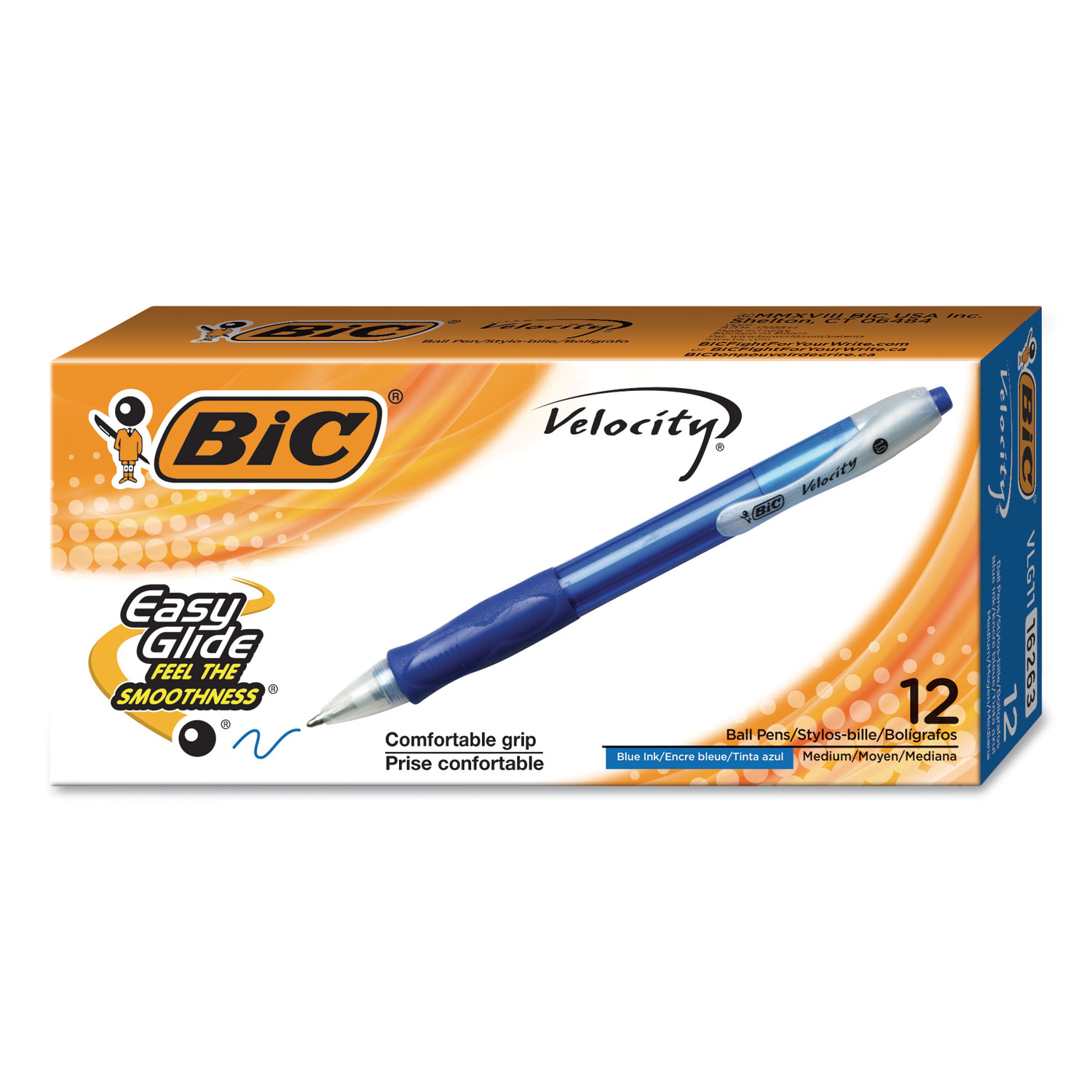 Bic Velocity Ballpoint Retractable Pen Blue Ink 1.6mm Bold Dozen