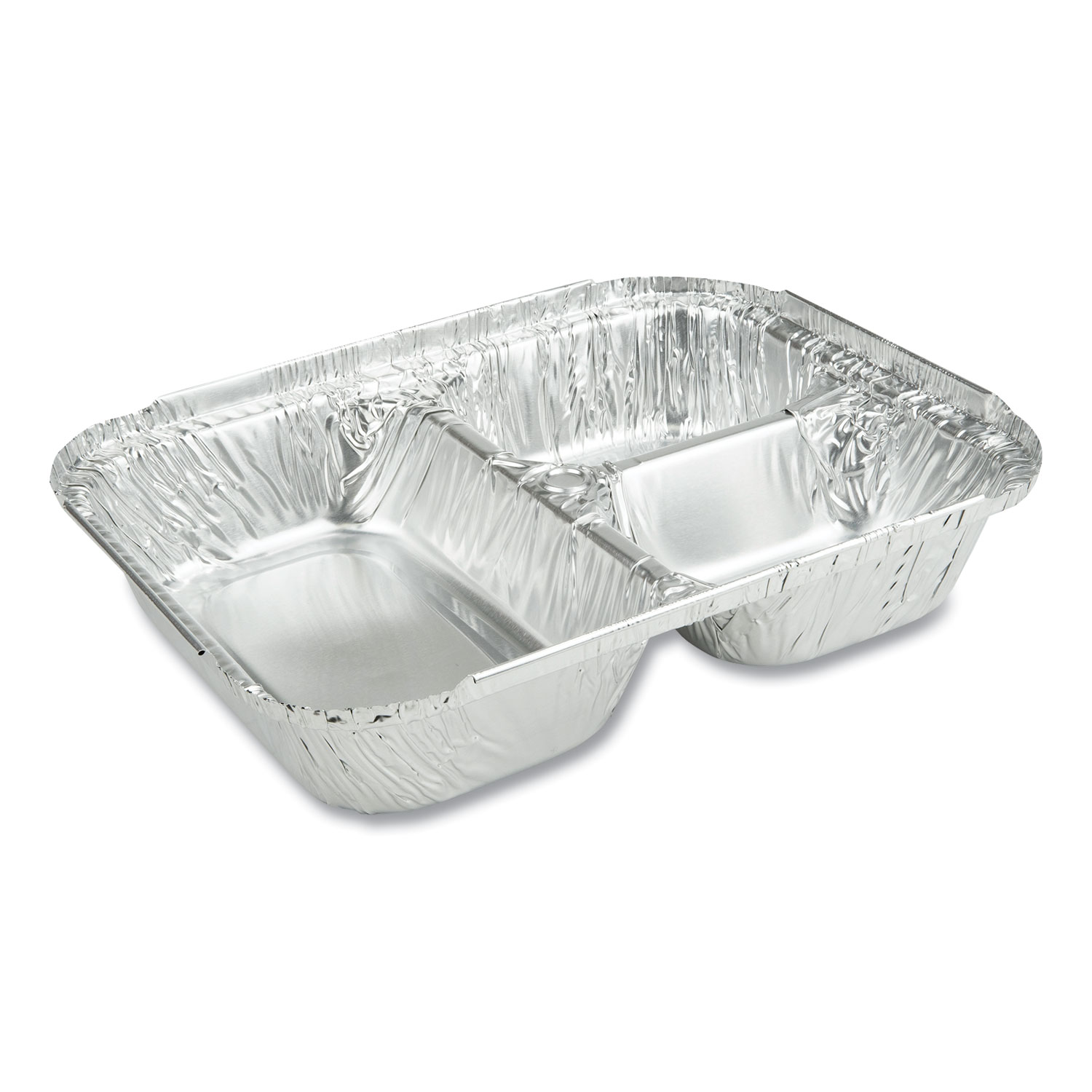 Foil Lux 23 oz Rectangle Silver Aluminum Take Out Tray - 3-Compartment - 8  1/2 x 6 1/2 x 1 3/4 - 100 count box