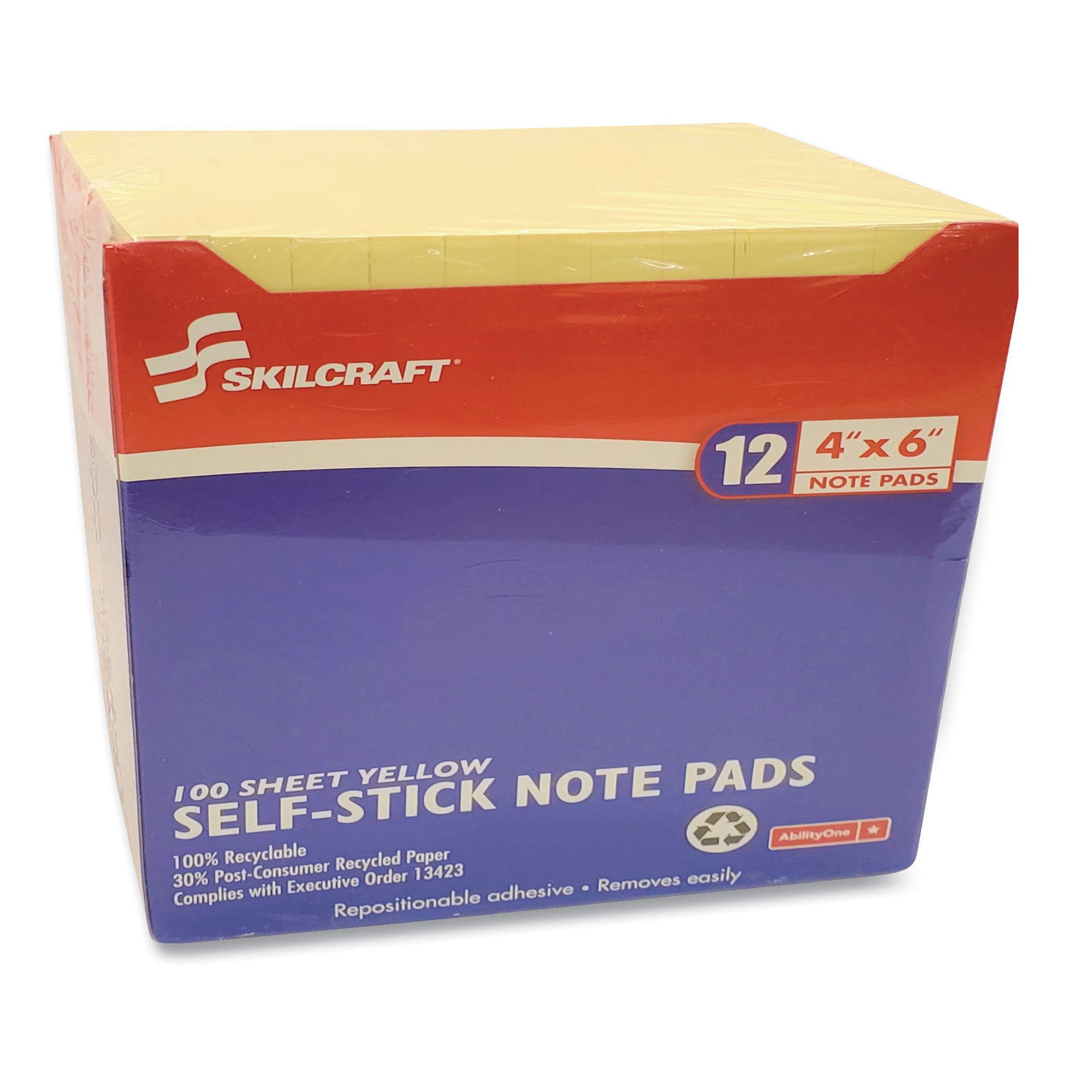 SKILCRAFT Self-Stick Note Pads 3 x 5 Unruled Yellow 100 Sheets Dozen